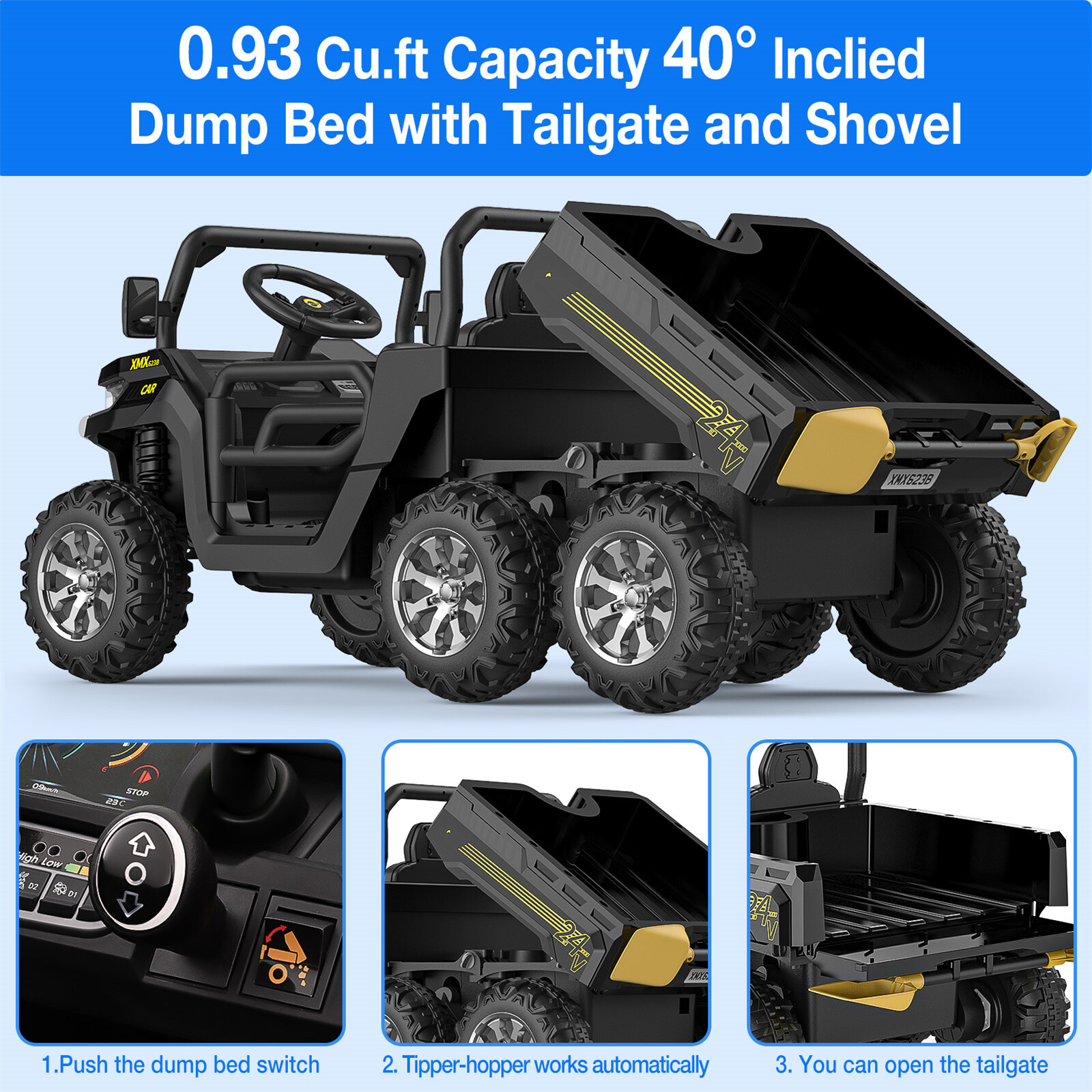 24V Ride on Dump Truck with Remote Control Electric Dump Bed Electric Vehicles