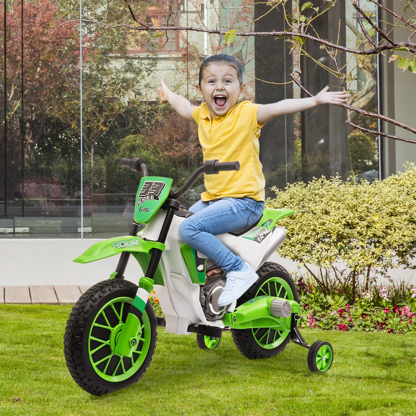 12V Kids Ride on Electric Motorcycle Kid Motorized Vehicles w/Training Wheels