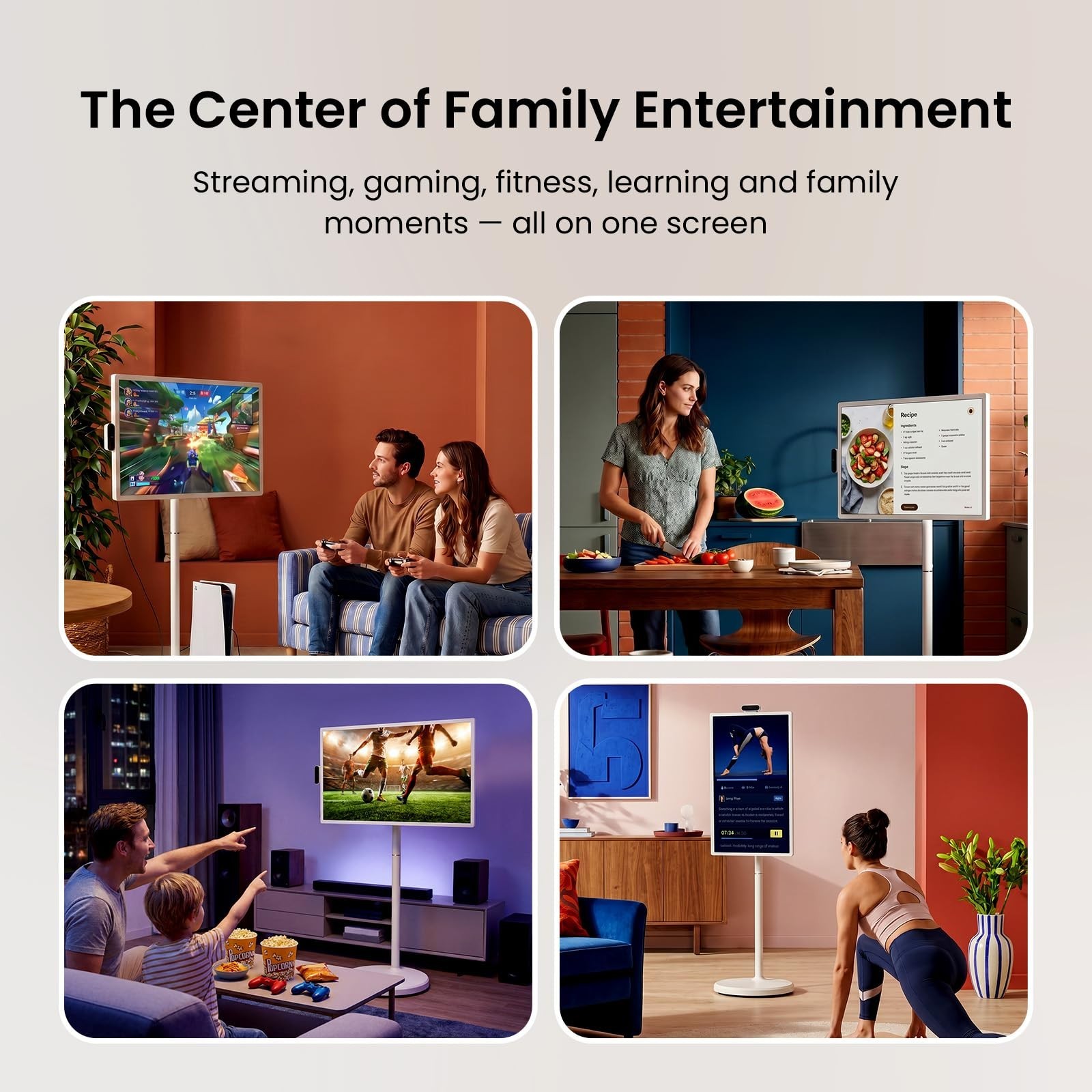 32″ FHD Smart Portable TV on Wheels, Android, 128GB Storage, 15000mAh Battery, T
