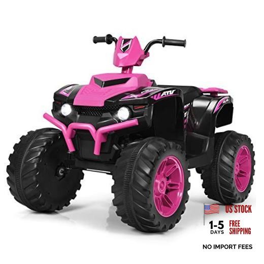 Kids ATV Battery Powered Electric Vehicle w/LED Lights, High & Low 12V Pink