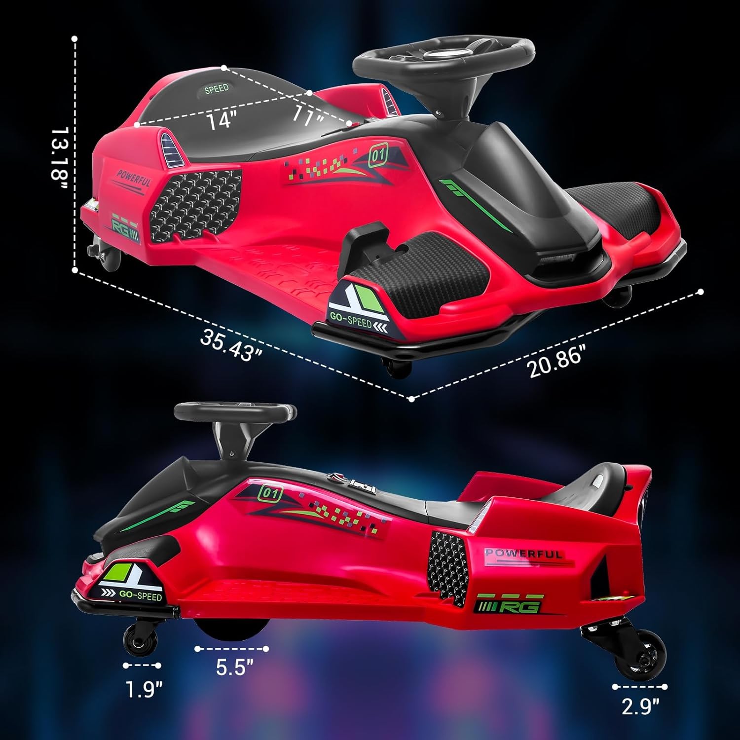 12V Kids Drift Car, Brushless Motor, Adjustable Speed, Anti-Tip Wheels, 8-12 Yrs