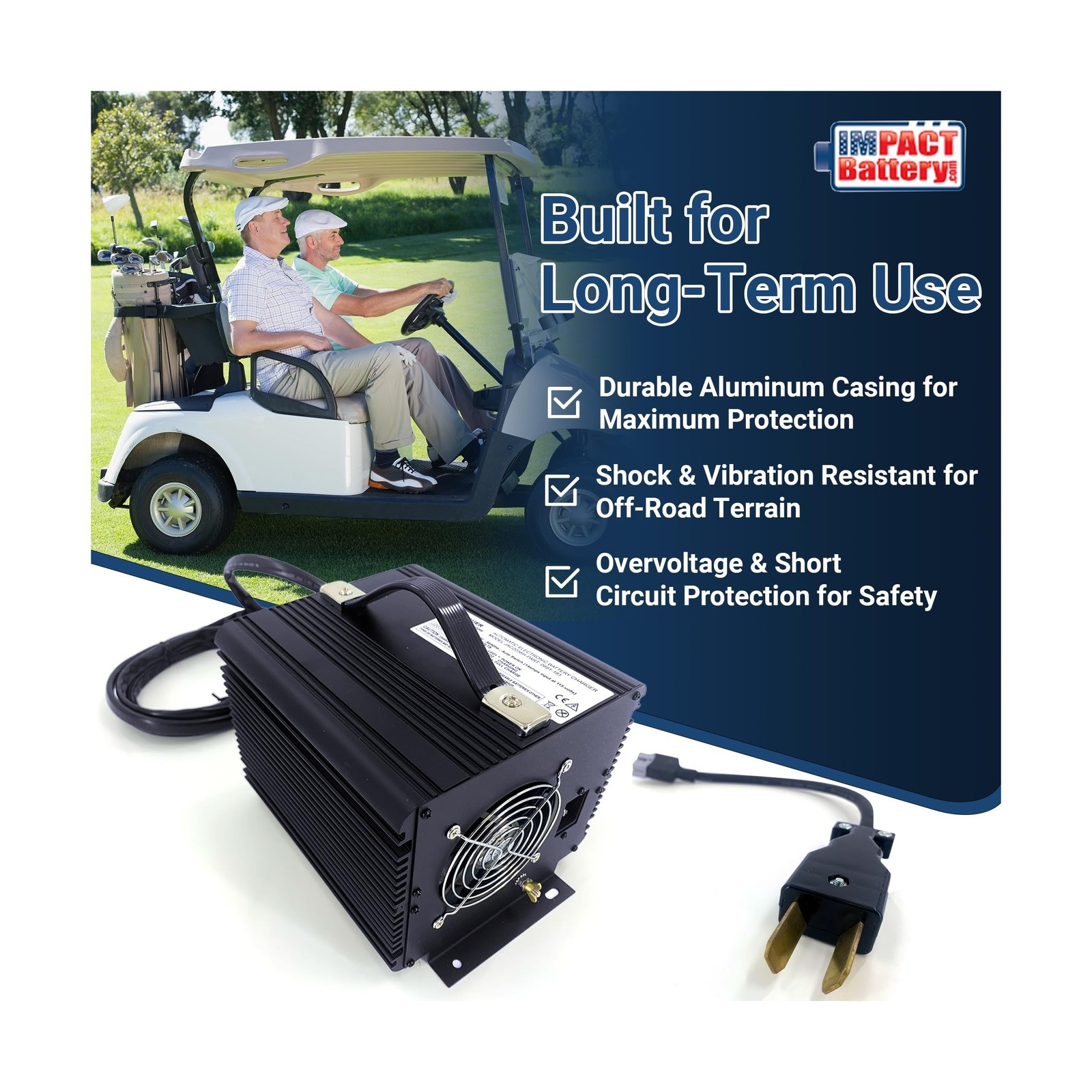 36 Volt Golf Cart Battery Charger with 2-Pin Crowfoot Connector for Yamaha, C…