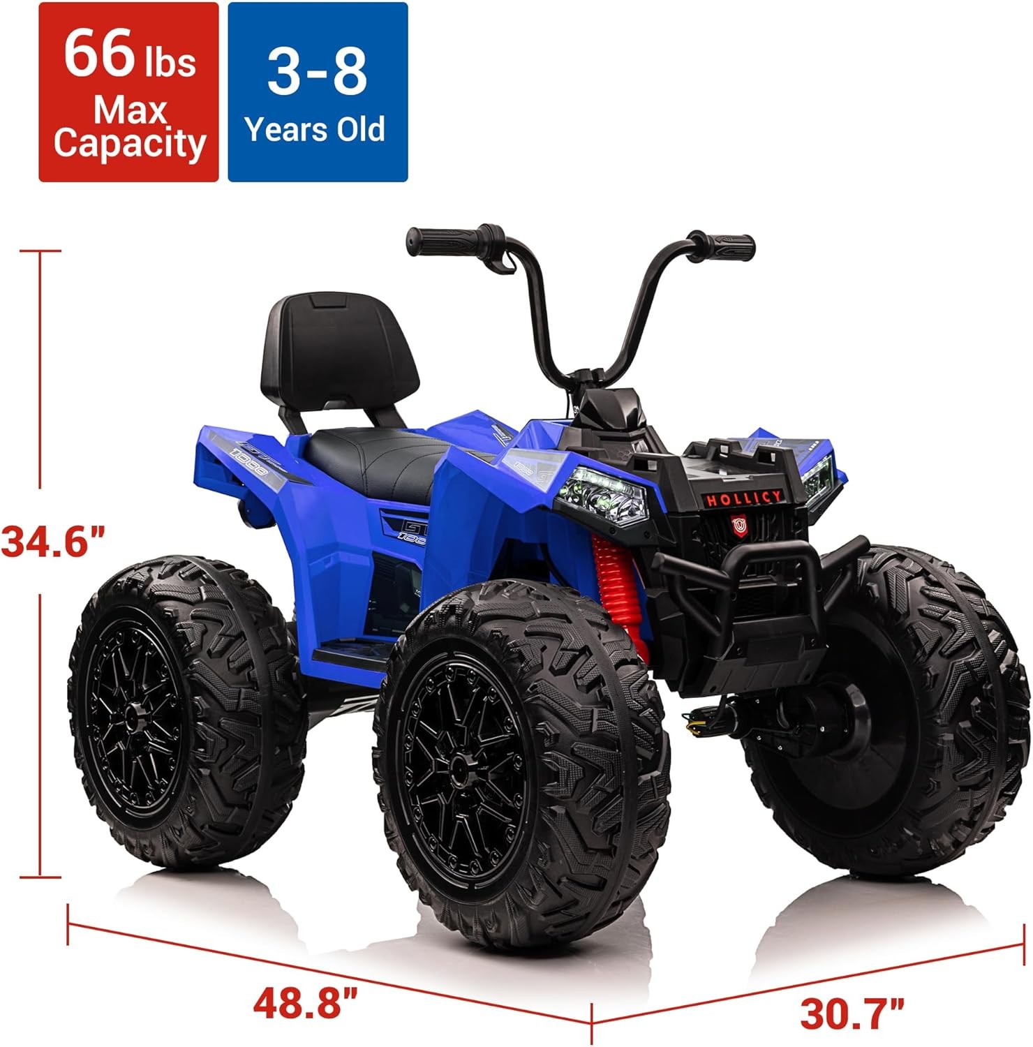 Kids Electric Quad, 2-Seater 4WD, 5MPH Max Speed with Music & LEDs for Ages 3-8