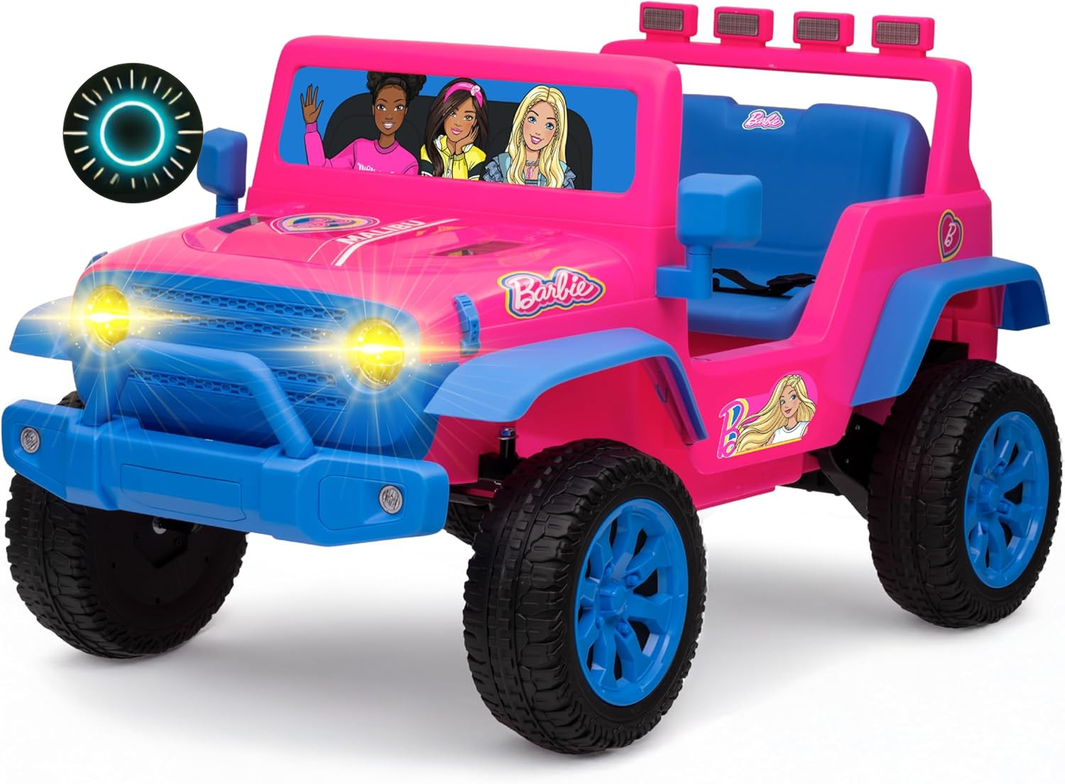Barbie 12V Kids Ride-On Jeep with Rechargeable Battery LED Headlights Press NEW