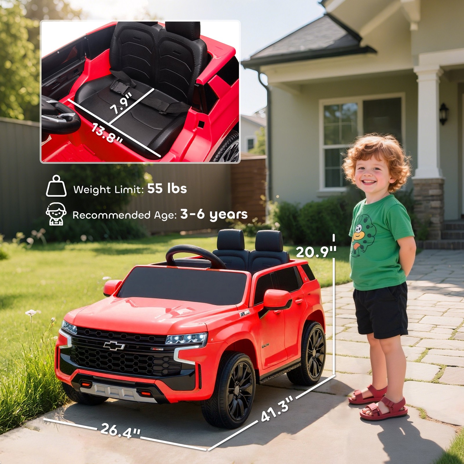 Licensed Chevrolet Electric Ride On Car, 12V 7AH Battery Power Ride On Toy Red