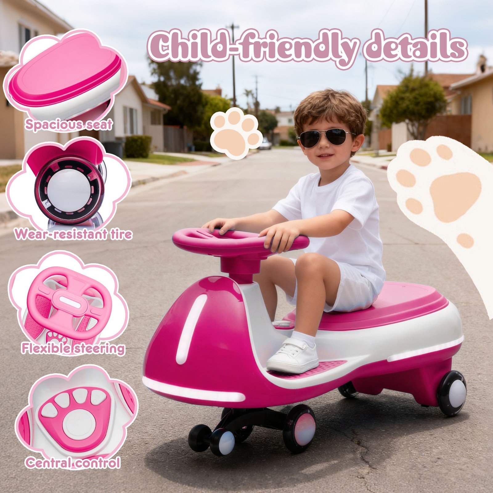 2 in 1 12V Kids ride on Electric Wiggle Car 5MPH Max Speed Bluetooth Music Pink