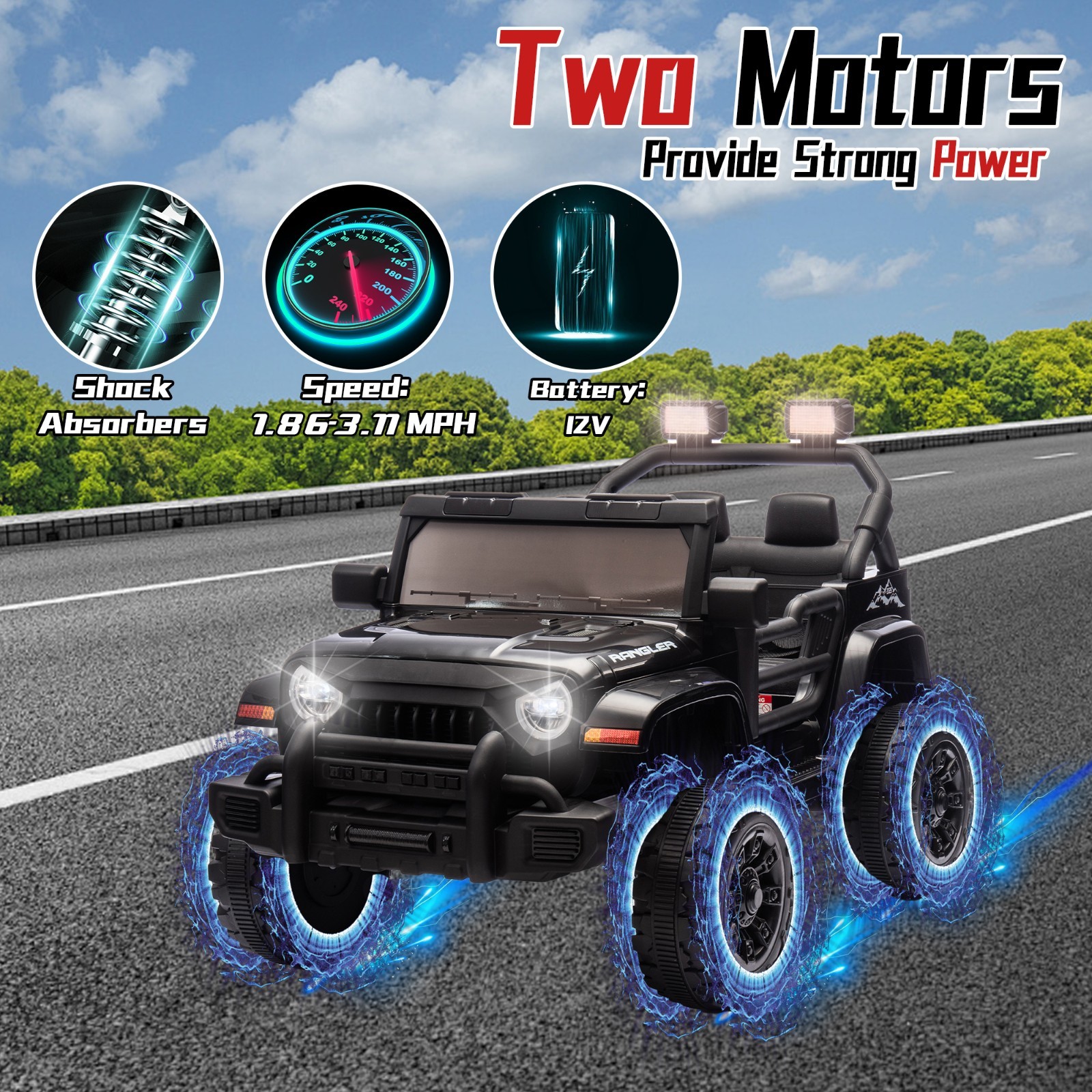 12V Ride On Toys Electric Car for Kids w/Remote, LED,Battery Powered Truck,Black