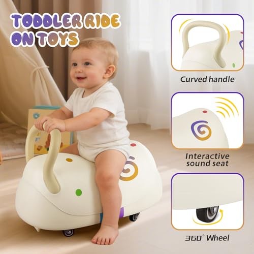 Toddler Balance Ride-On Toys, Kids Wiggle Car with Quiet PU Wheels & Anti White
