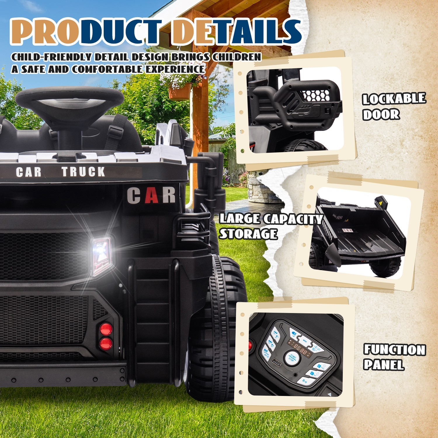 24V 2 Seater Kids Ride On Electric Car w/Remote,Dump Truck for Boys Girls, Black