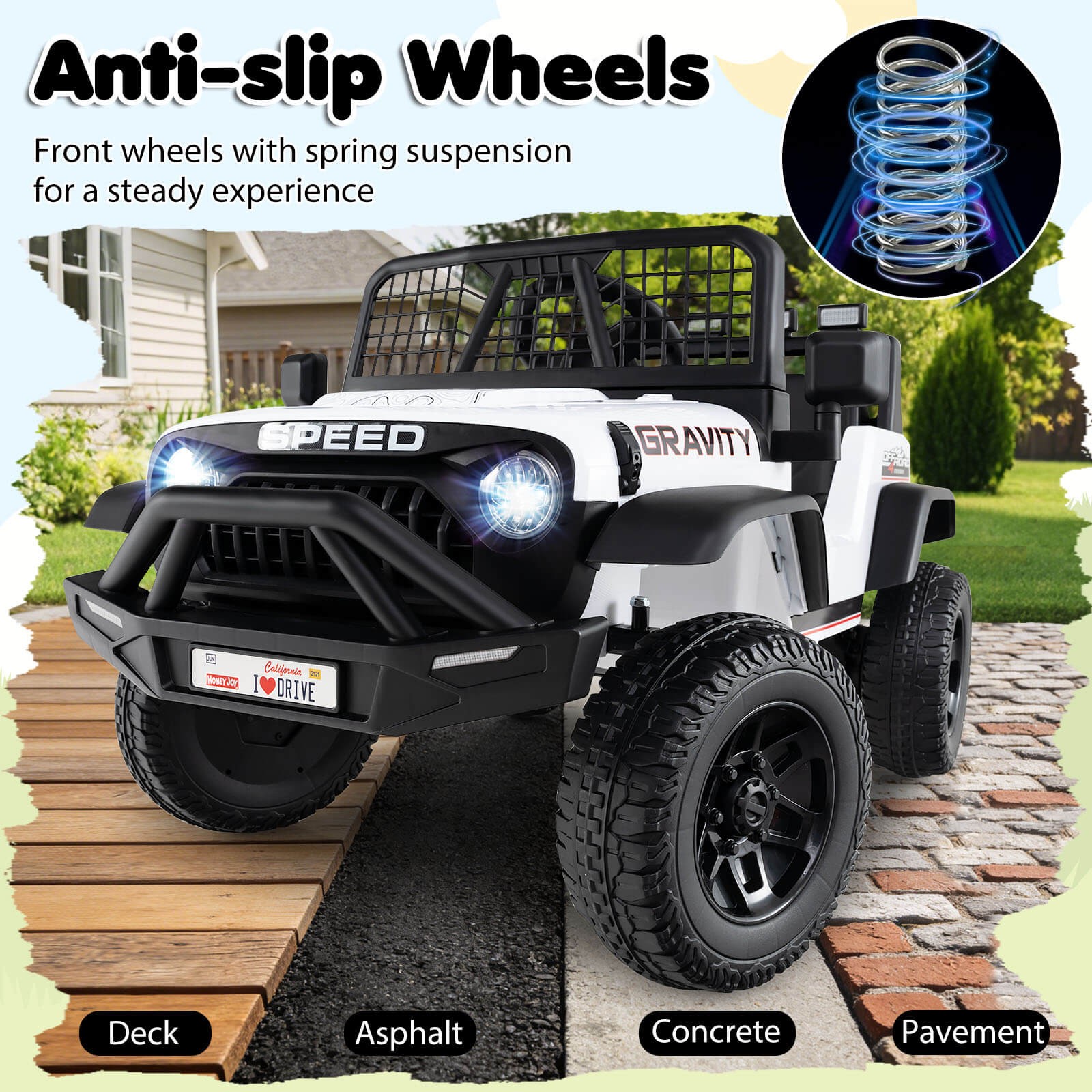 24V Ride On Car w/Remote Control Music LED Headlights Spring Suspension for Kids