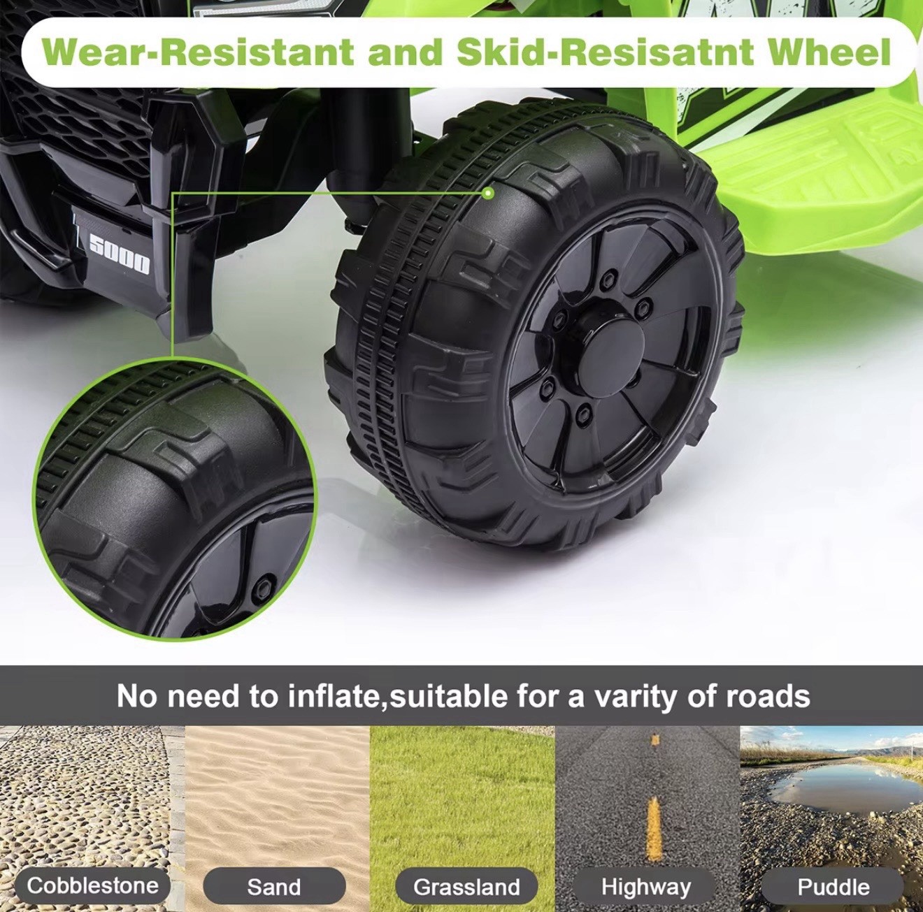 Green 12V Battery Operated ATV Ride-On Toy for Kids 1-3 Years, LED Headlamp