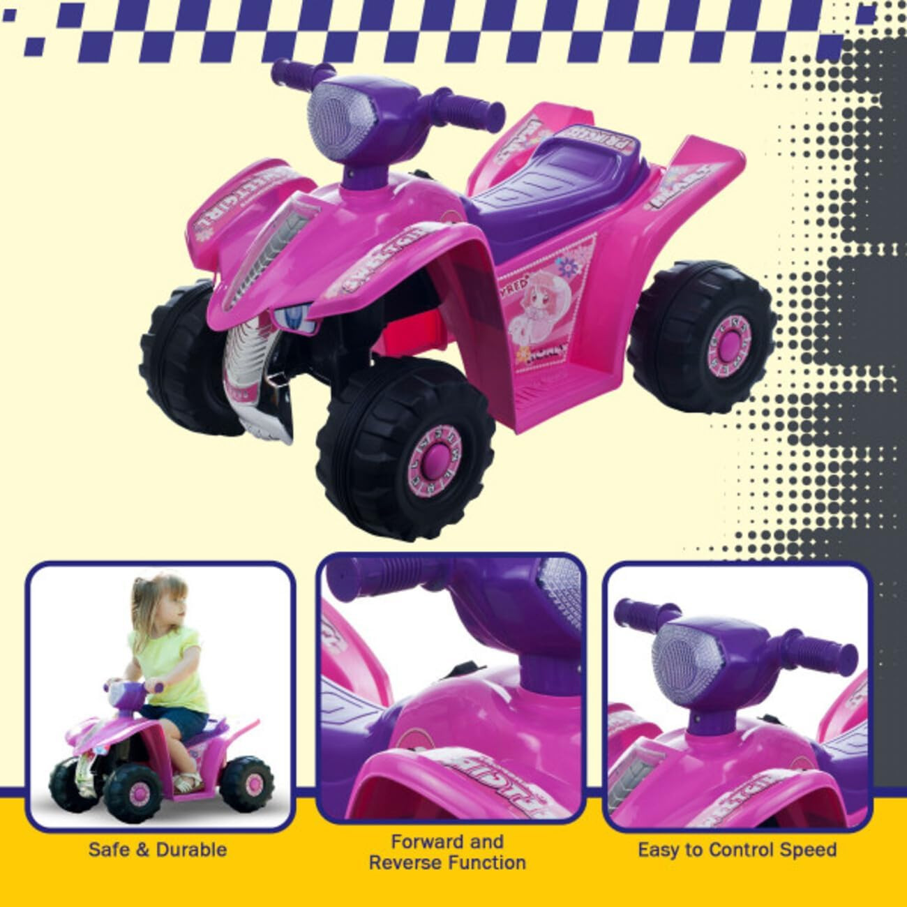 4 Wheeler for Kids – 6V Battery-Powered All-Terrain Ride on Car for Kids Ages 3-