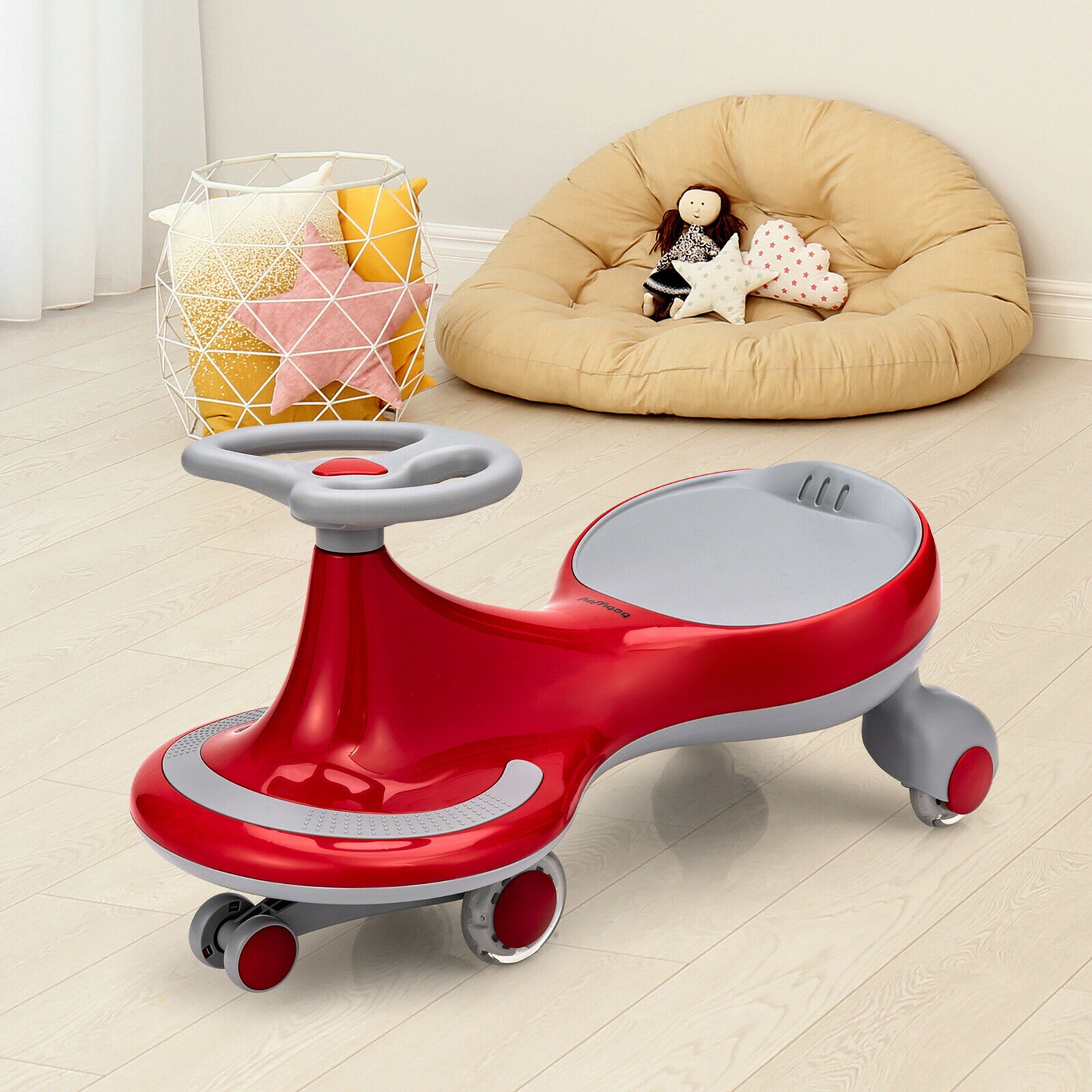 Wiggle Car Ride-on Toy w/ Flashing Wheels for Toddlers & Kids Red