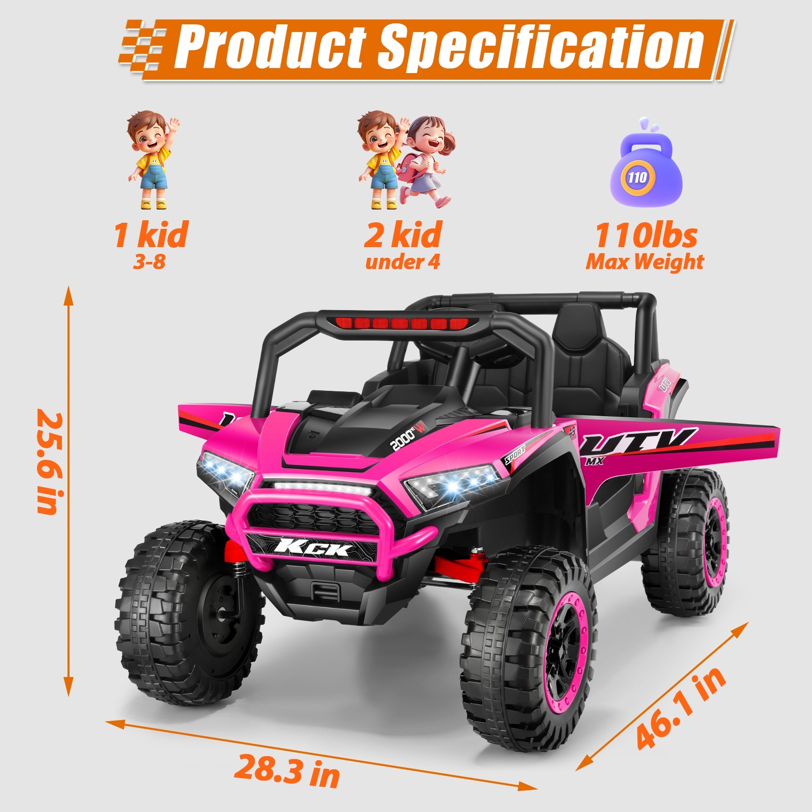 24V Ride on UTV Car 2-Seater Kids Electric Vehicle w/Remote Control 4.5mph Gift-