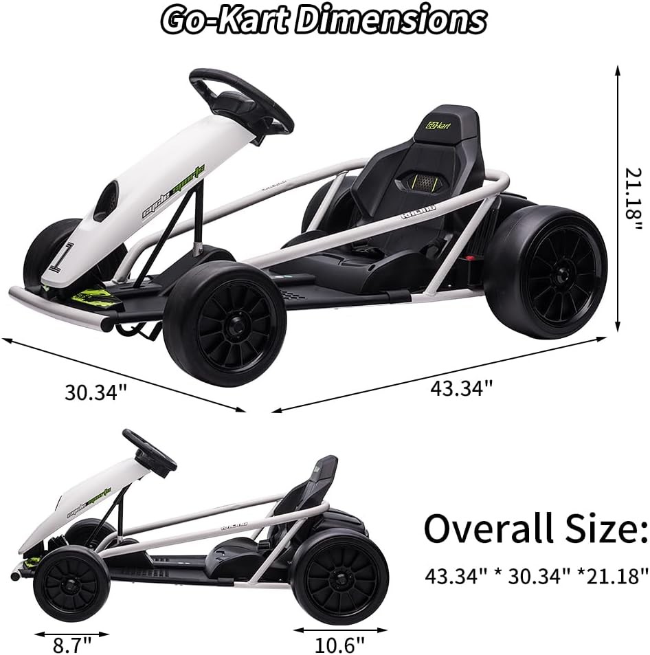 24V 9Ah Ride-on Electric Go Kart Car Toy 8.1 MPH Power Wheels Load 155 Lbs 300w