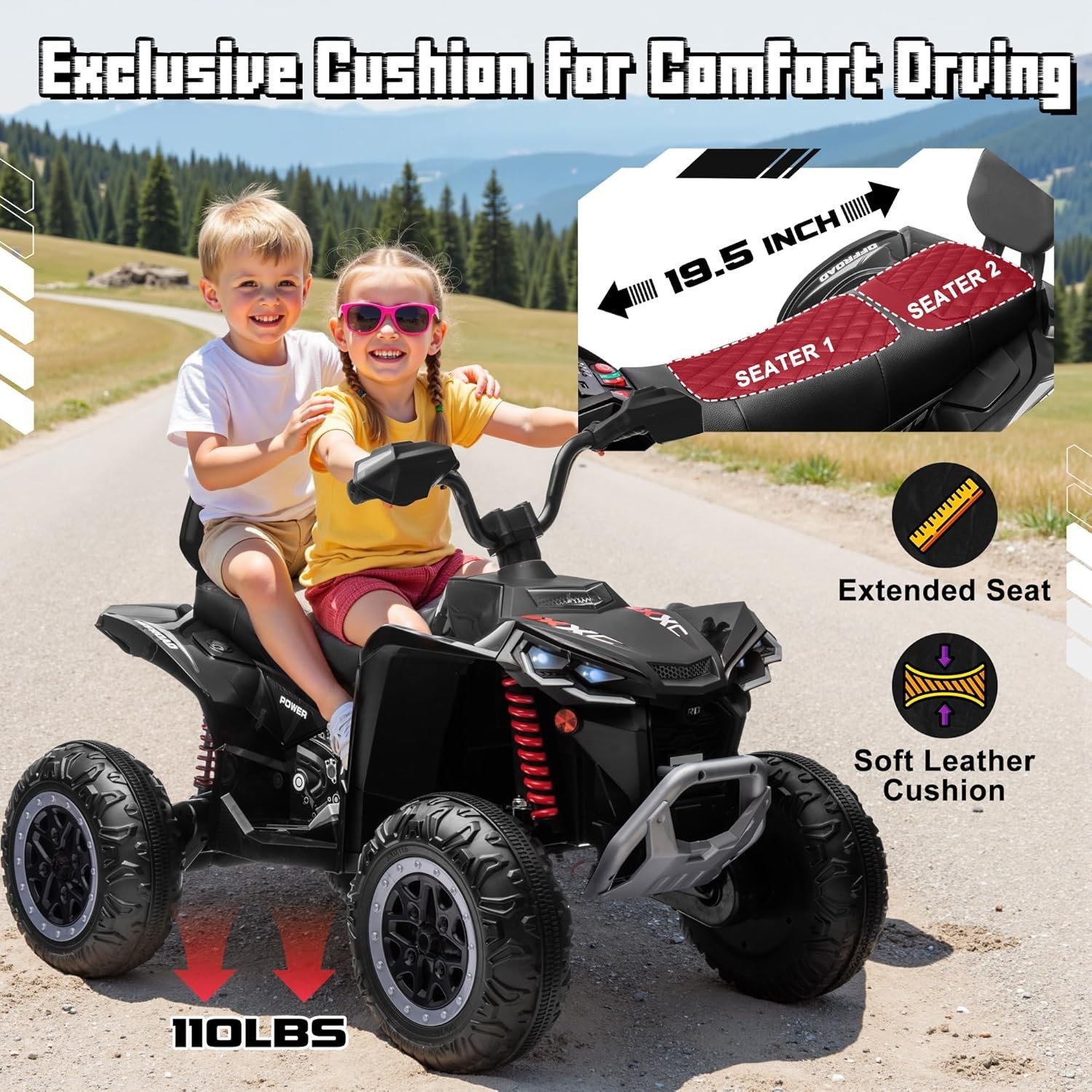 24V 4WD 2 Seater Kids Electric ATV 4×200W Ride On Toy Car 7AH Battery w/ Kneepad