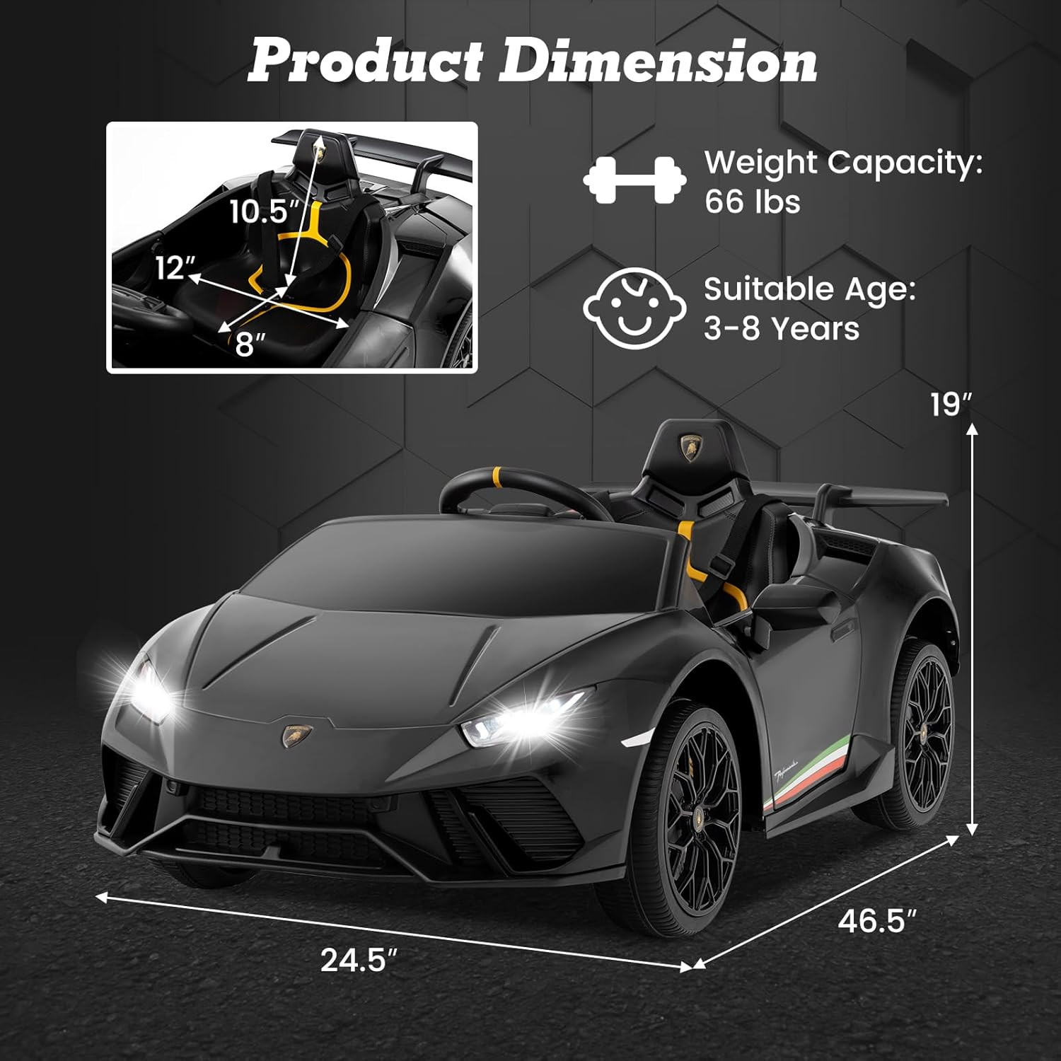 Licensed Lamborghini Huracan Ride on Car by , 12V Kids Electric Vehicle Battery