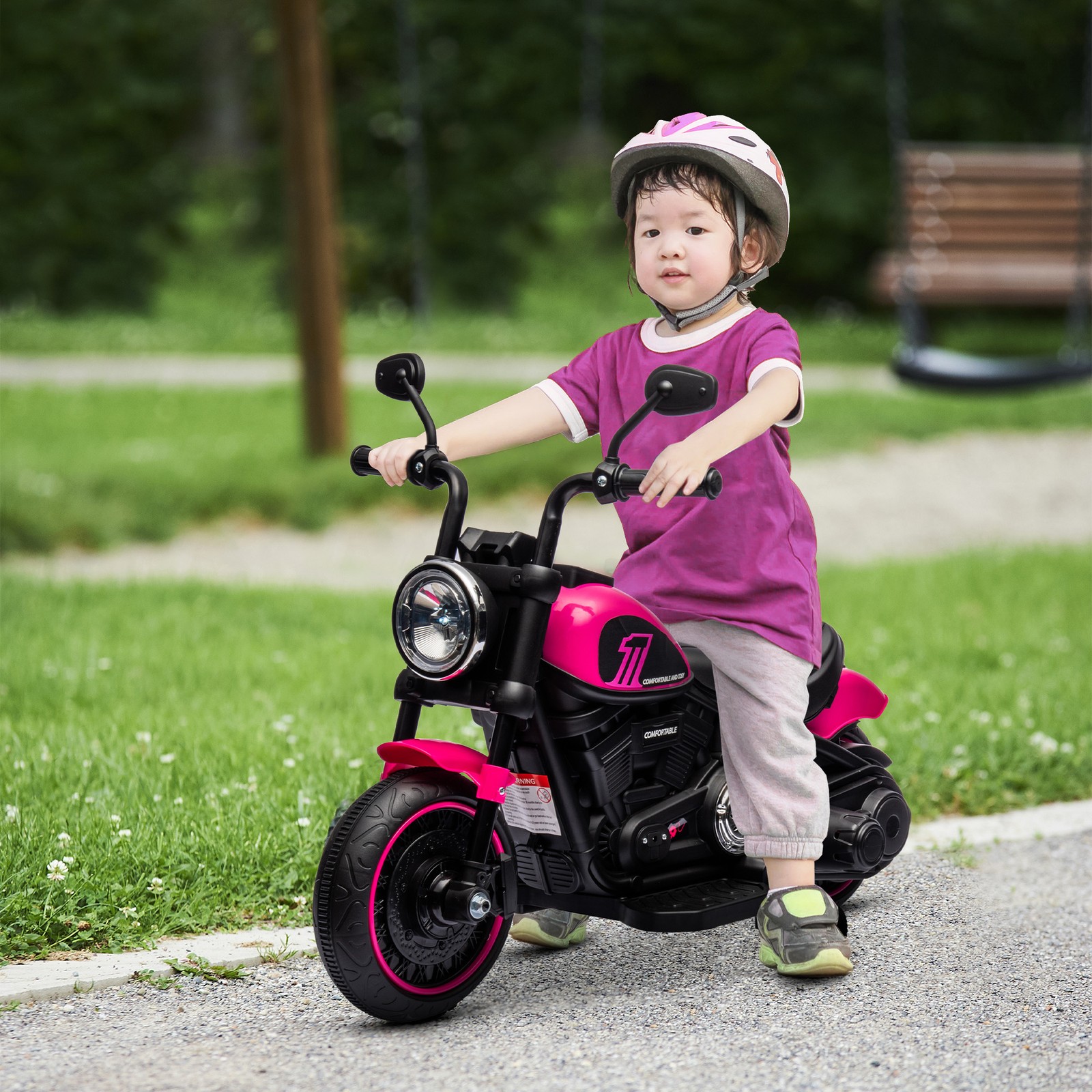 6V Kids Motorcycle w/ Training Wheels, One-Button Start, Pink