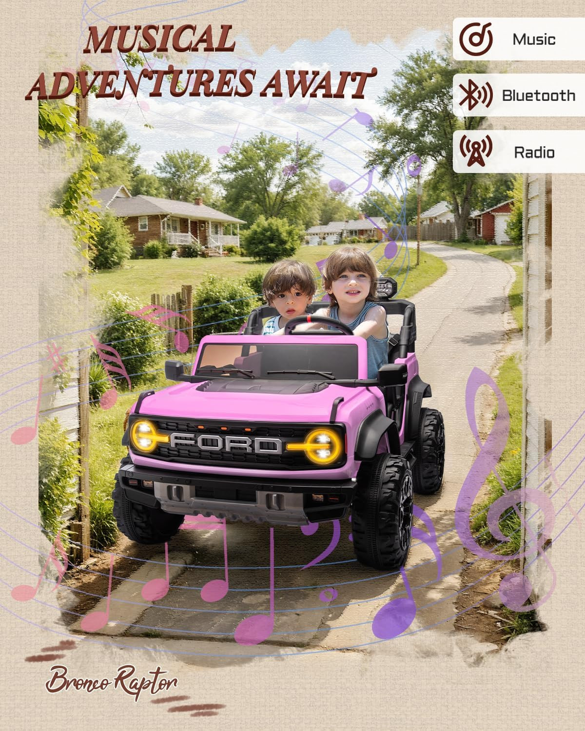 24V Ride on Toys for Big Kids, Licensed Ford Bronco Raptor 2 Seater with Remote