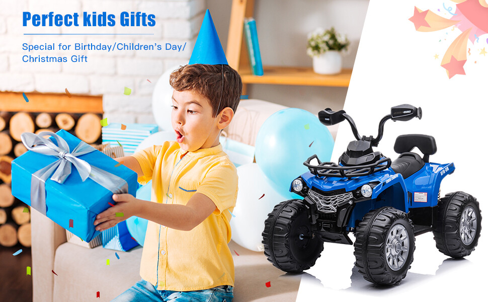 12V Electric Car Kids Ride On ATV 4-Wheel Electric Cars for Kids 3-6 Years Old