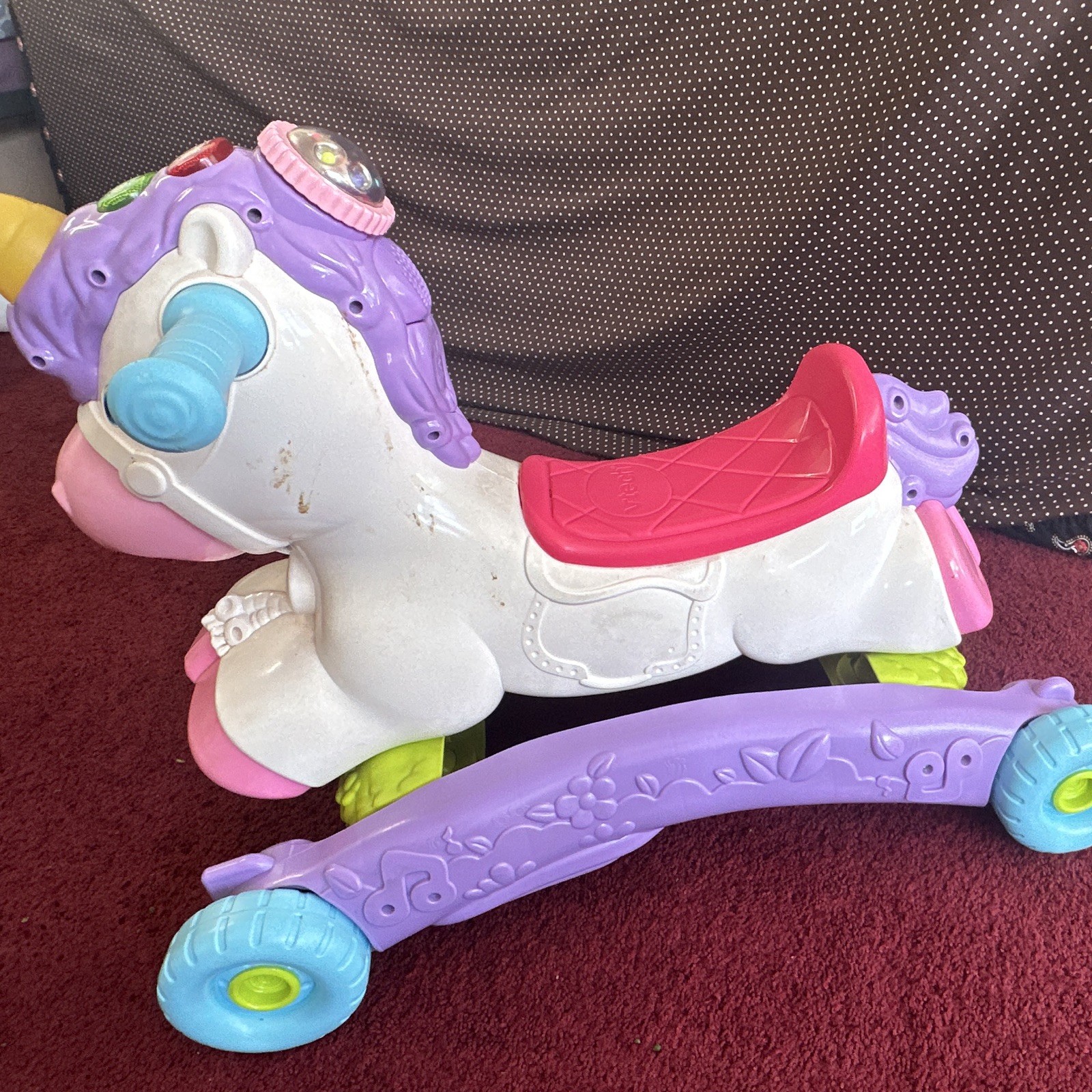 VTech Unicorn Ride-On Toy w/ Wheels, Light-Up Sounds, Pink Seat, Purple Base