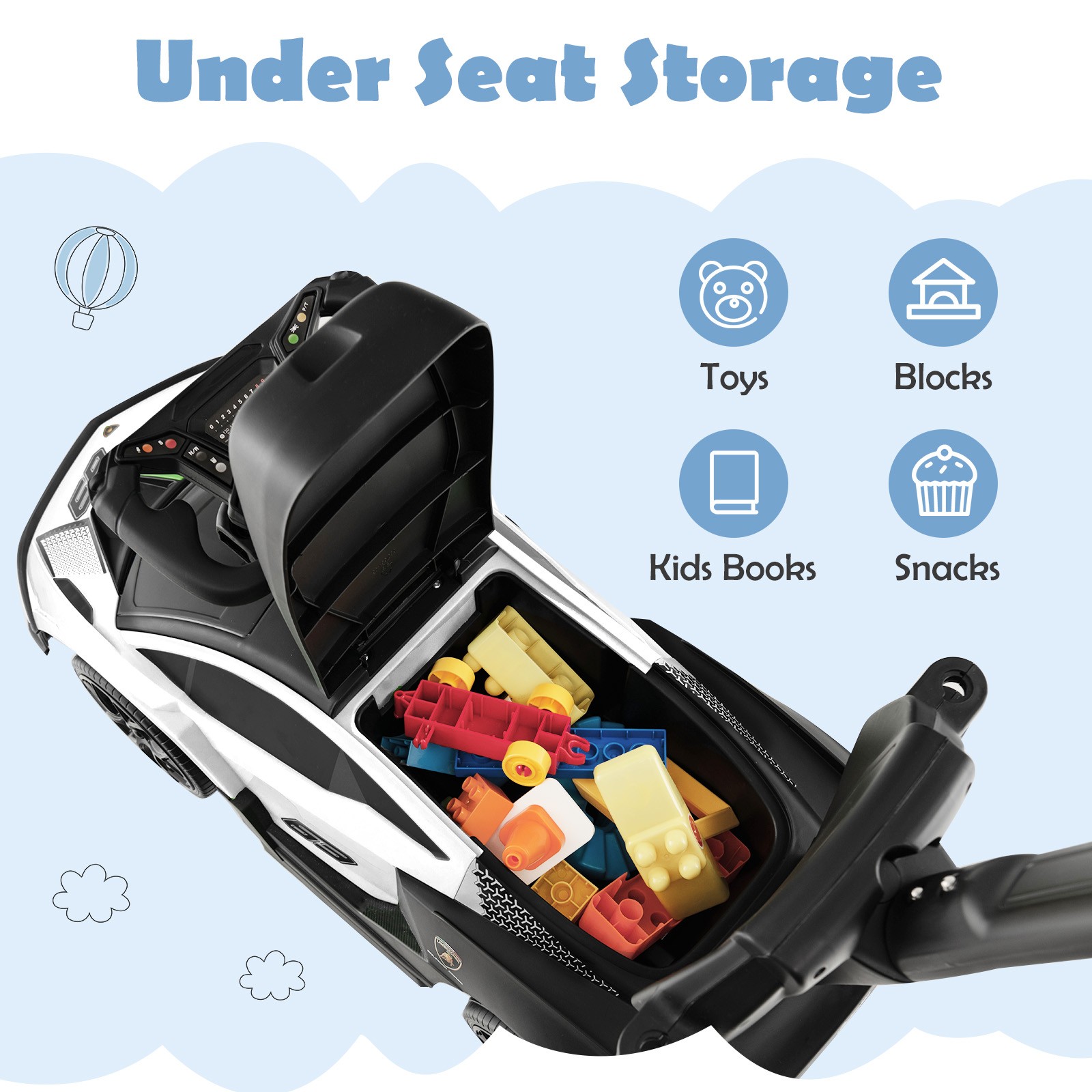 Stroller Sliding Car 3-in-1 Licensed Lamborghini Ride on Push Car w/ Sound White