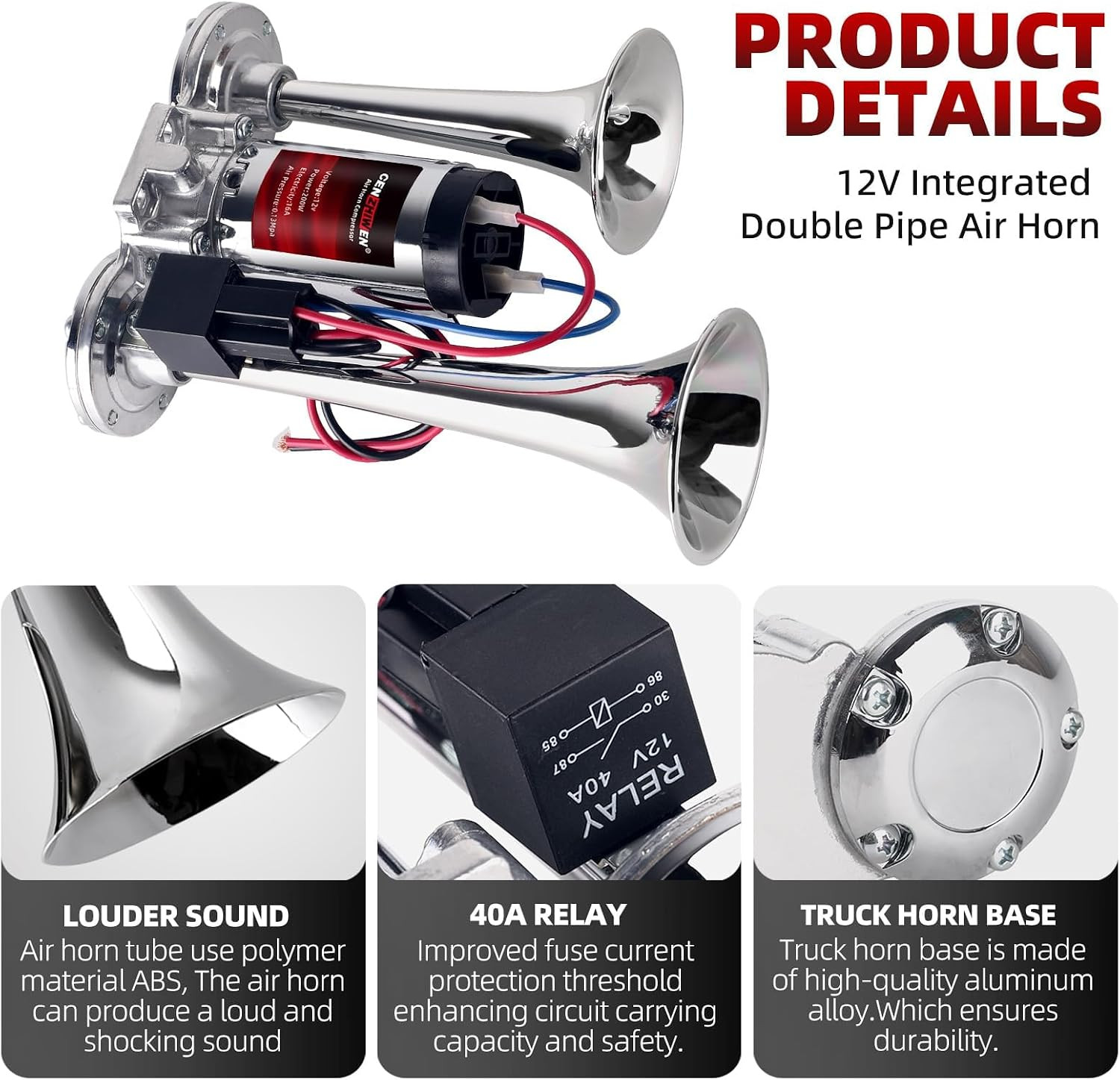 Air Horn for Car/Trucks, 150Db Super Loud Train Horn,With All-In-One 12V Air Com