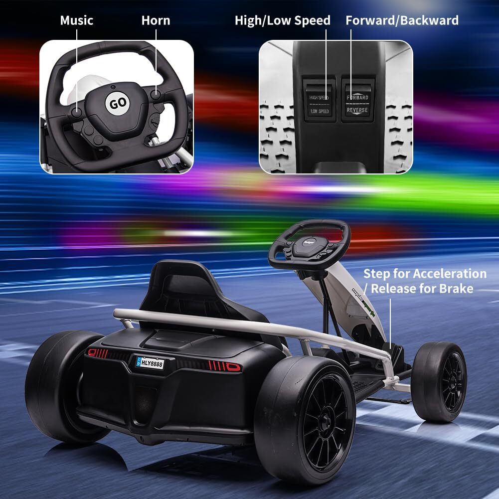 🔥🔥Ride On Toy for Teens 24V Go Kart 9Ah Large Battery 8MPH High Speed Drifting