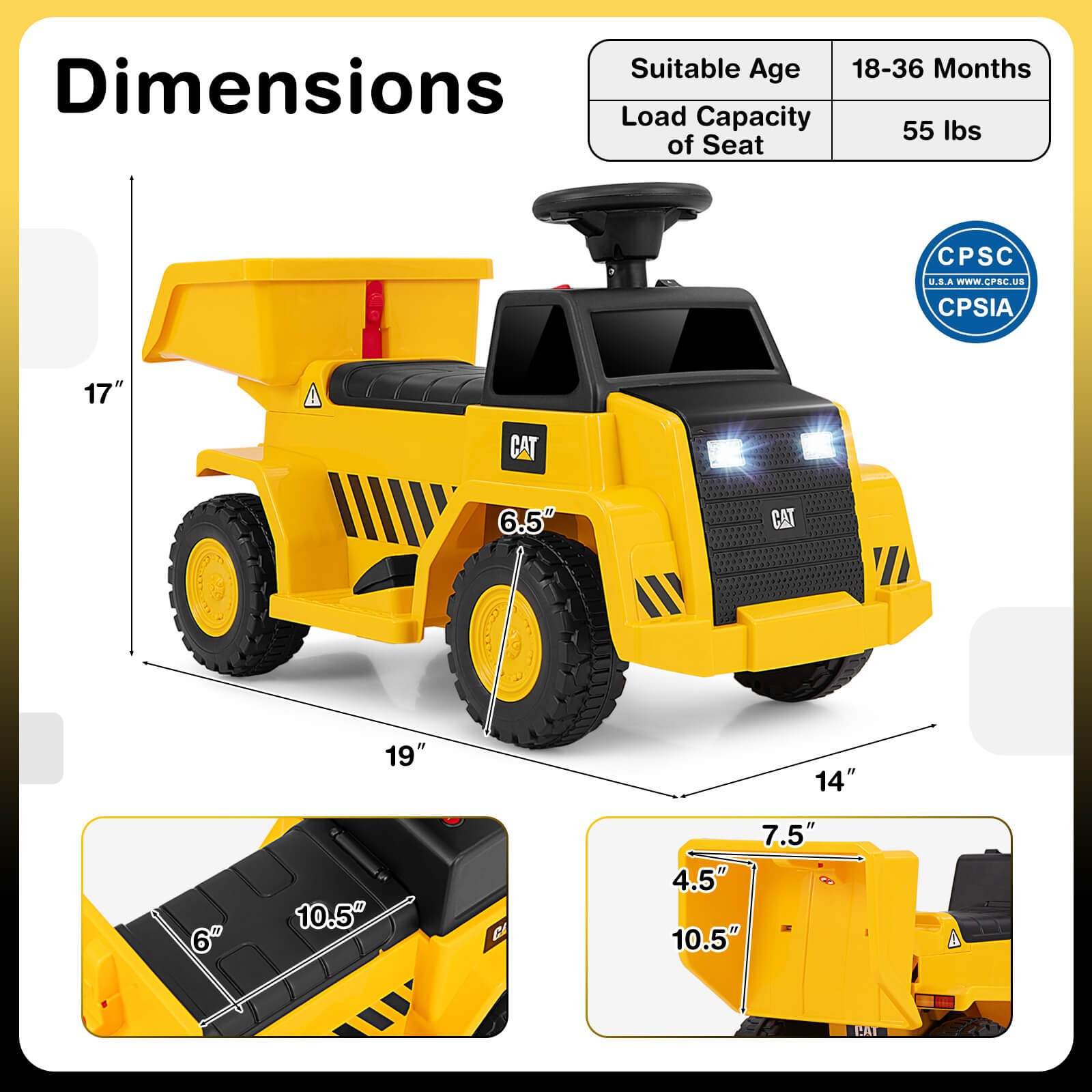 Ride on Dump Truck with One-Button Start Horn Adjustable Dump Bed Treaded Wheels