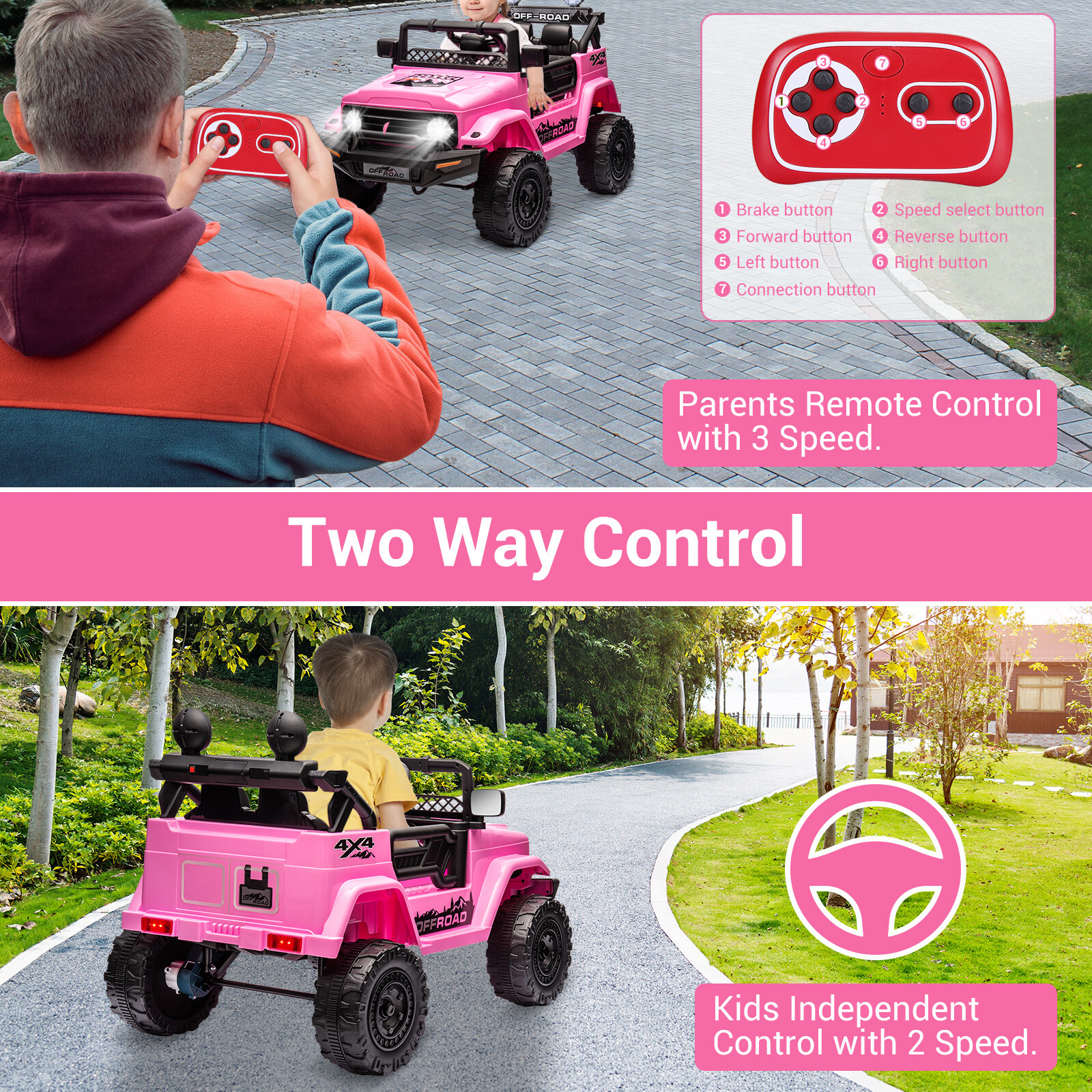 12V Electric Vehicle Jeep Car w/Remote Control Kids Ride On Truck Toys 2-Seater