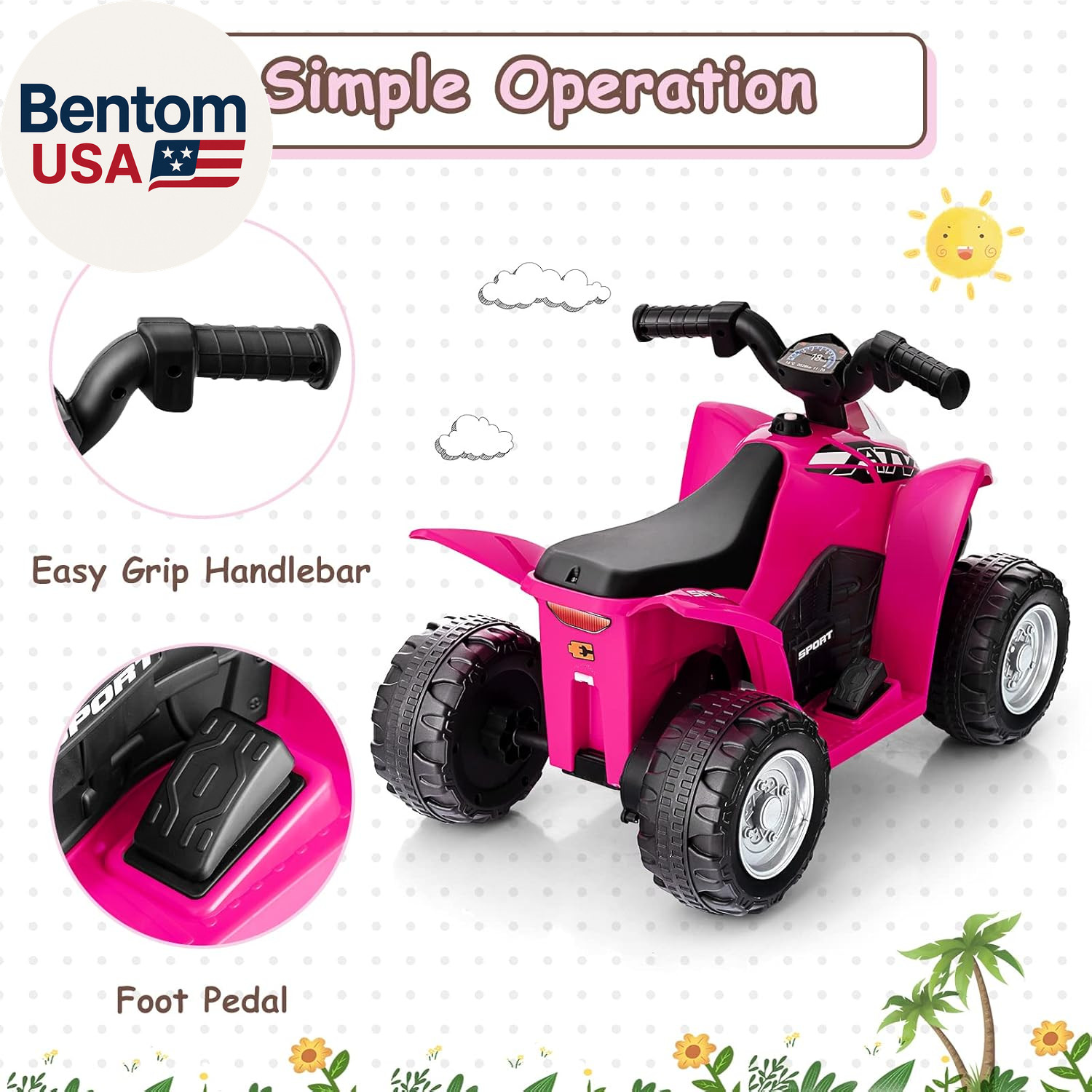 Kids Ride on ATV, 6V Electric Vehicle for Toddlers, 4 Wheeler Battery Powered Mo