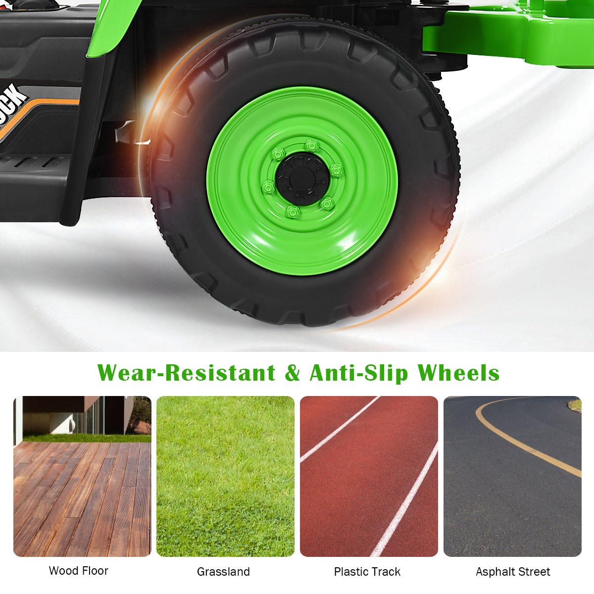 Honeyjoy 12V Kids Ride On Tractor with Trailer Ground Loader w/RC & Lights Green