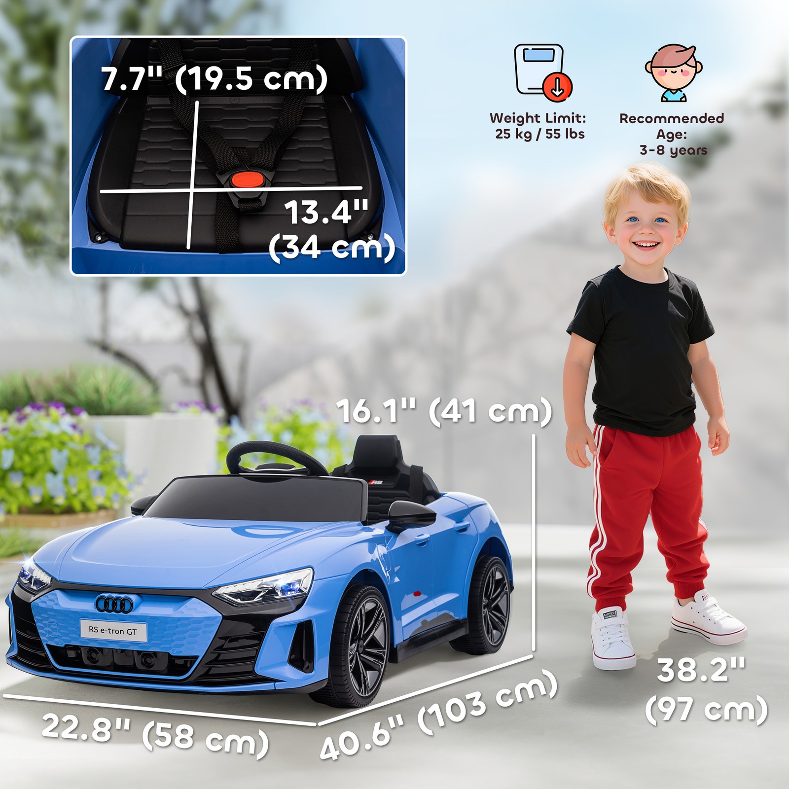 Electric Car for Kids, 12V Licensed Audi RS E-tron GT 3.1 MPH Kids Ride on Car,