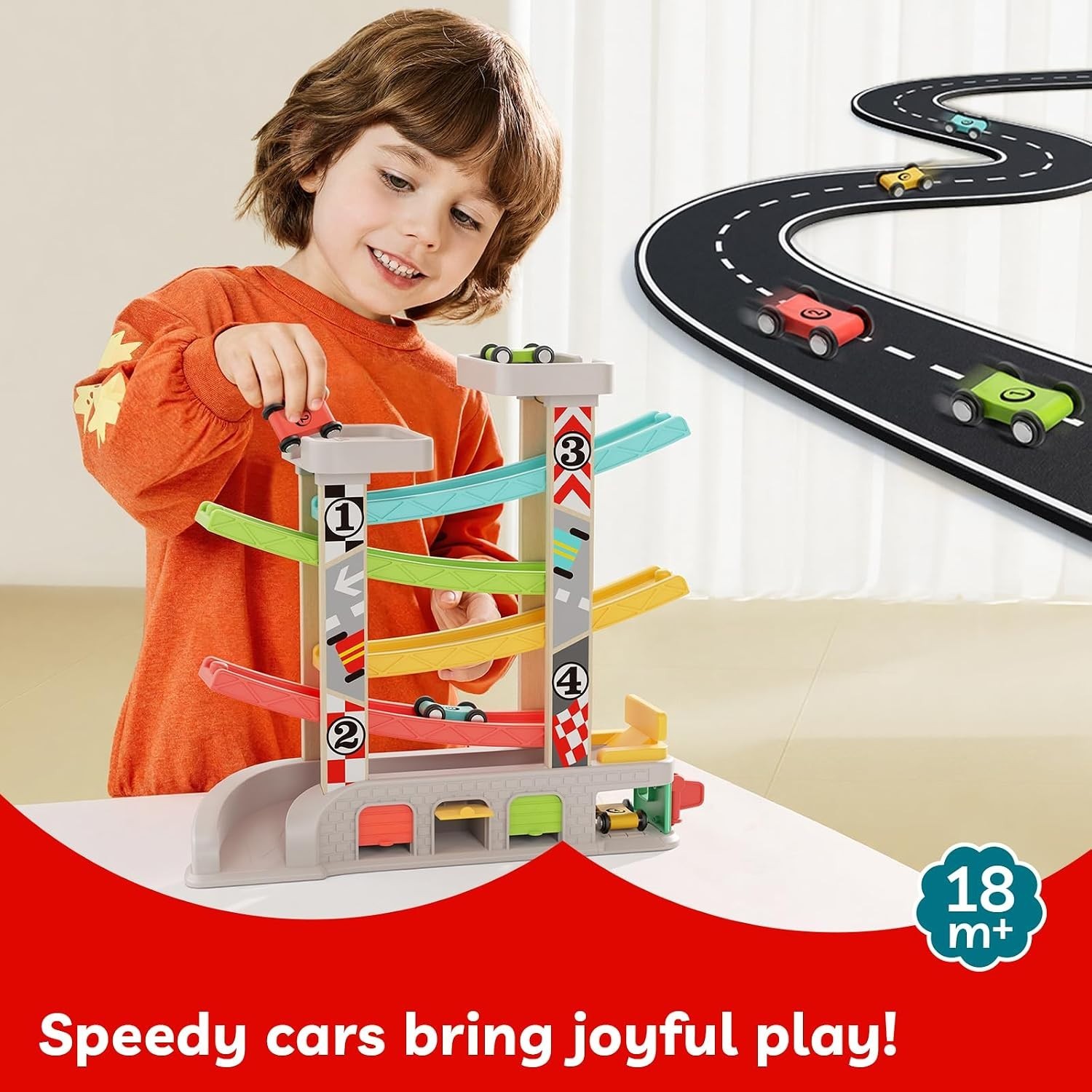 Car Ramp Toys, Race Track Car Toy for Toddler Age 2-4 Old Boy with 4 Cars, P…