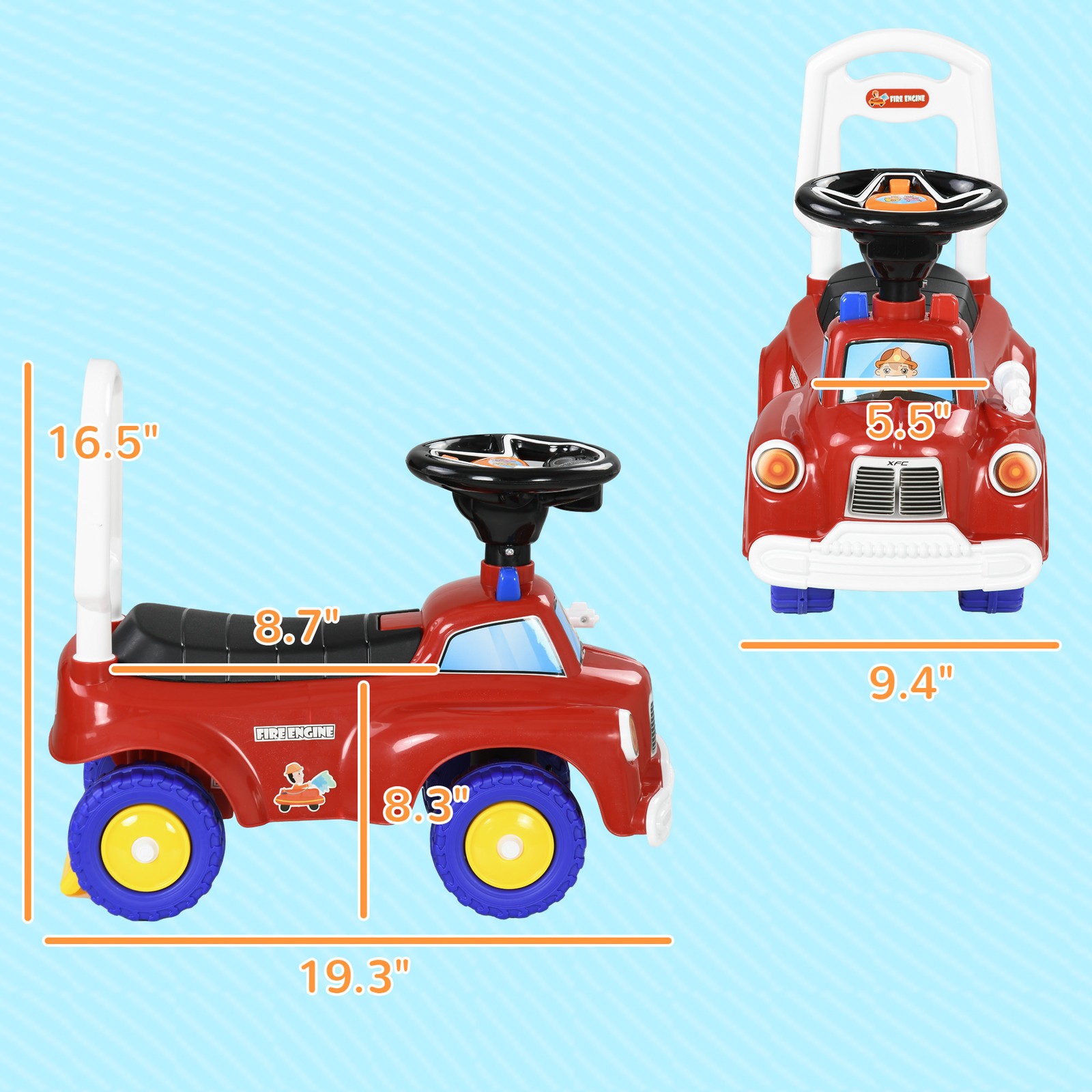 Toddler Ride On Fire Truck with Music, Horn, Under Seat Storage, Red