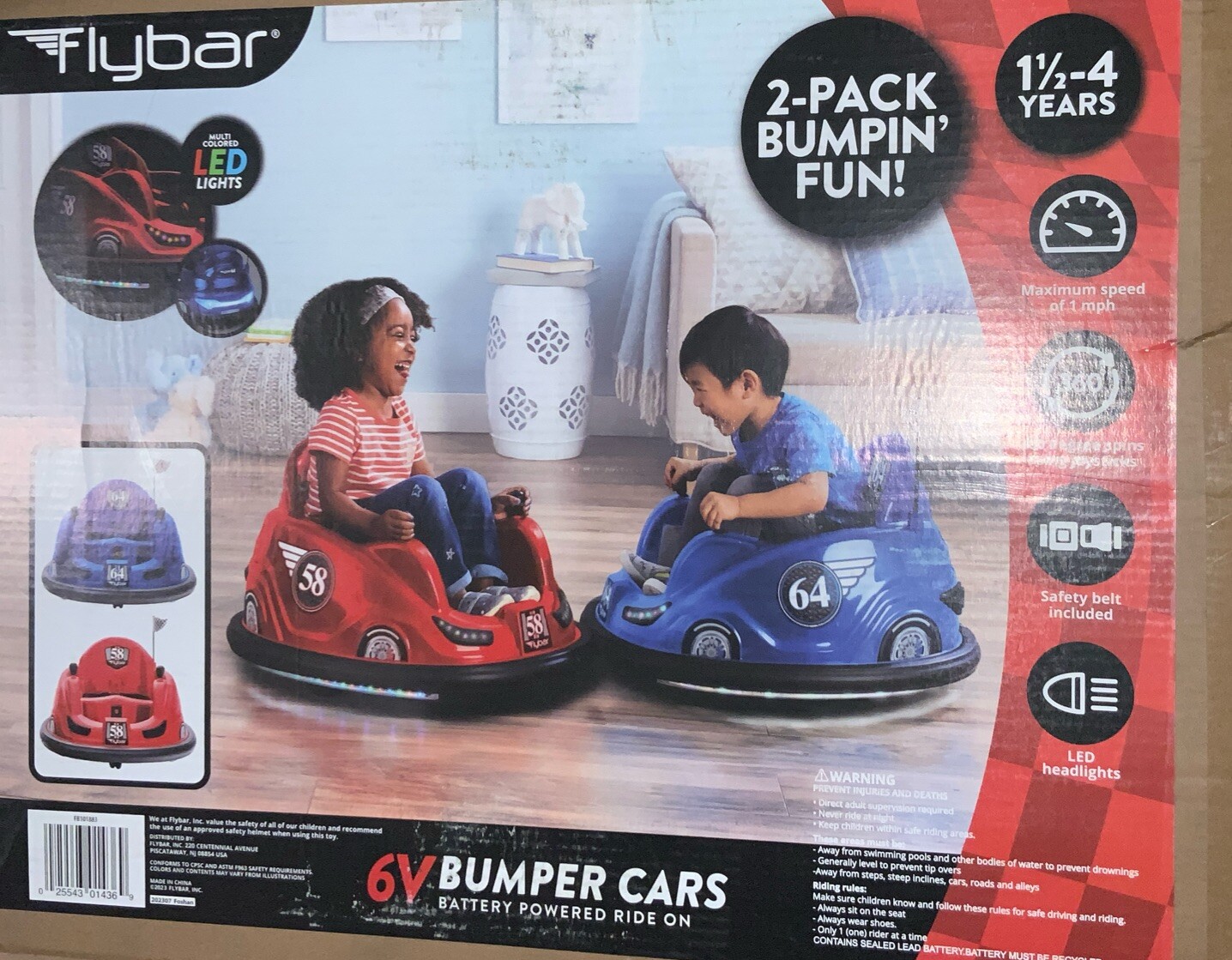 Flybar 6Volt Battery Powered Electric Bumper Cars Red/Blue 2 Pack OPEN BOX
