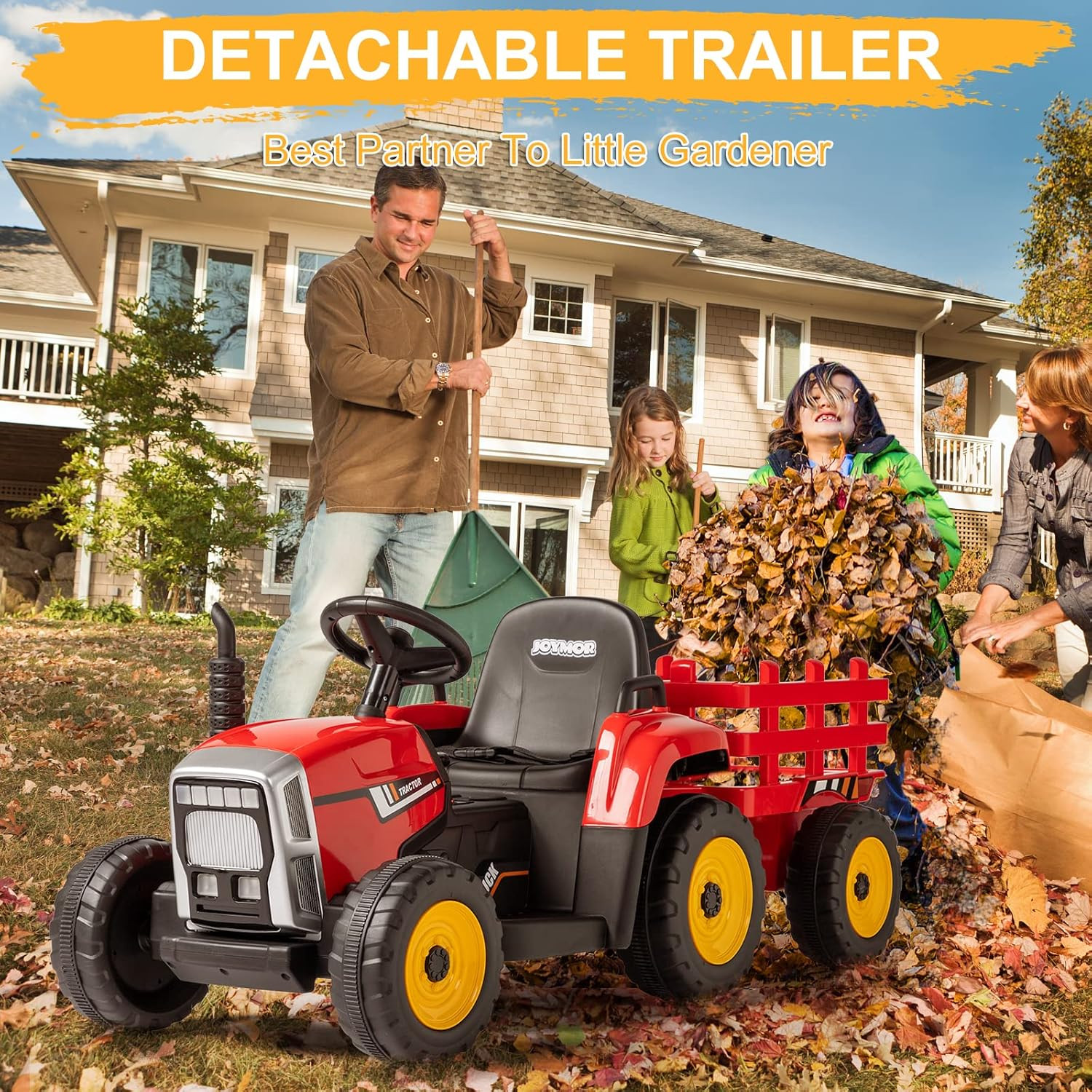 Ride on Tractor with Remote Control, 25W Motors Electric Tractor with Trailer fo