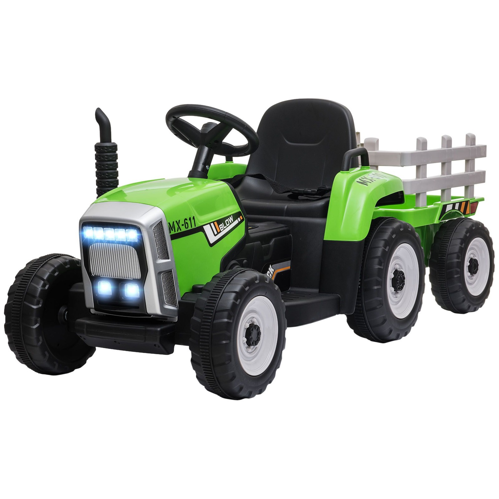 Realistic 12V Electric Ride-On Tractor with Functional Trailer, Ages 3+