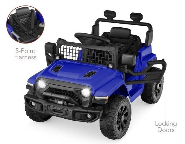 6V Kids Ride On Truck Car LED Parent Remote Control Jeep Blue Ages 3 to 5 Gift