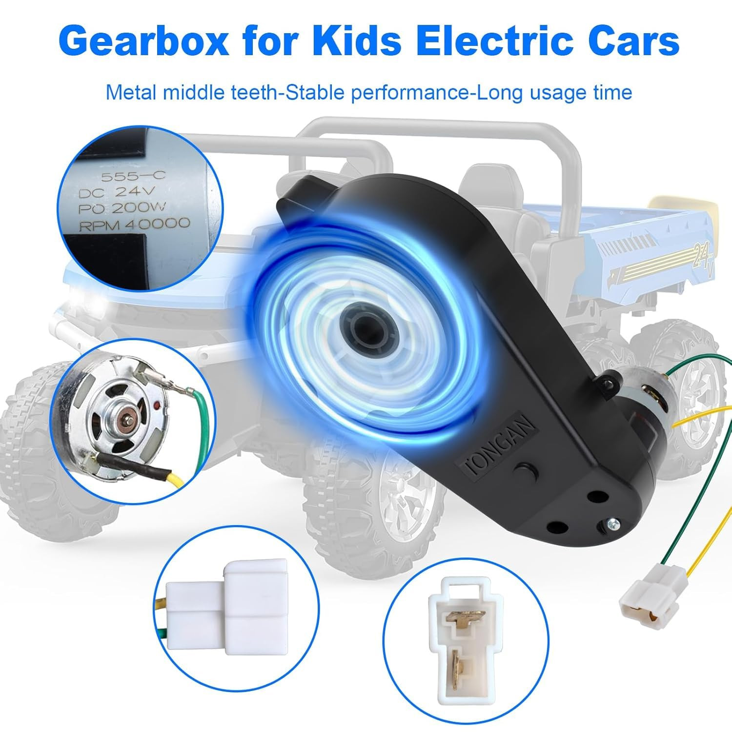 24V Powered Wheels Motor Upgrade RS555 High Speed 40000RPM Motor with Gearbox 2P
