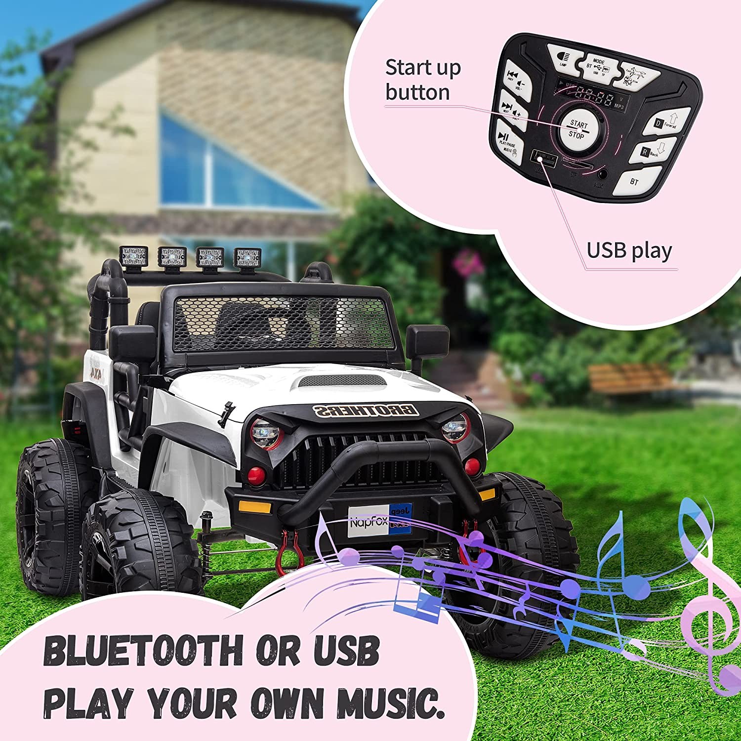 48.4″ Large Ride On Car for Kids, Battery Powered Electric Car with 2 Seats, NEW
