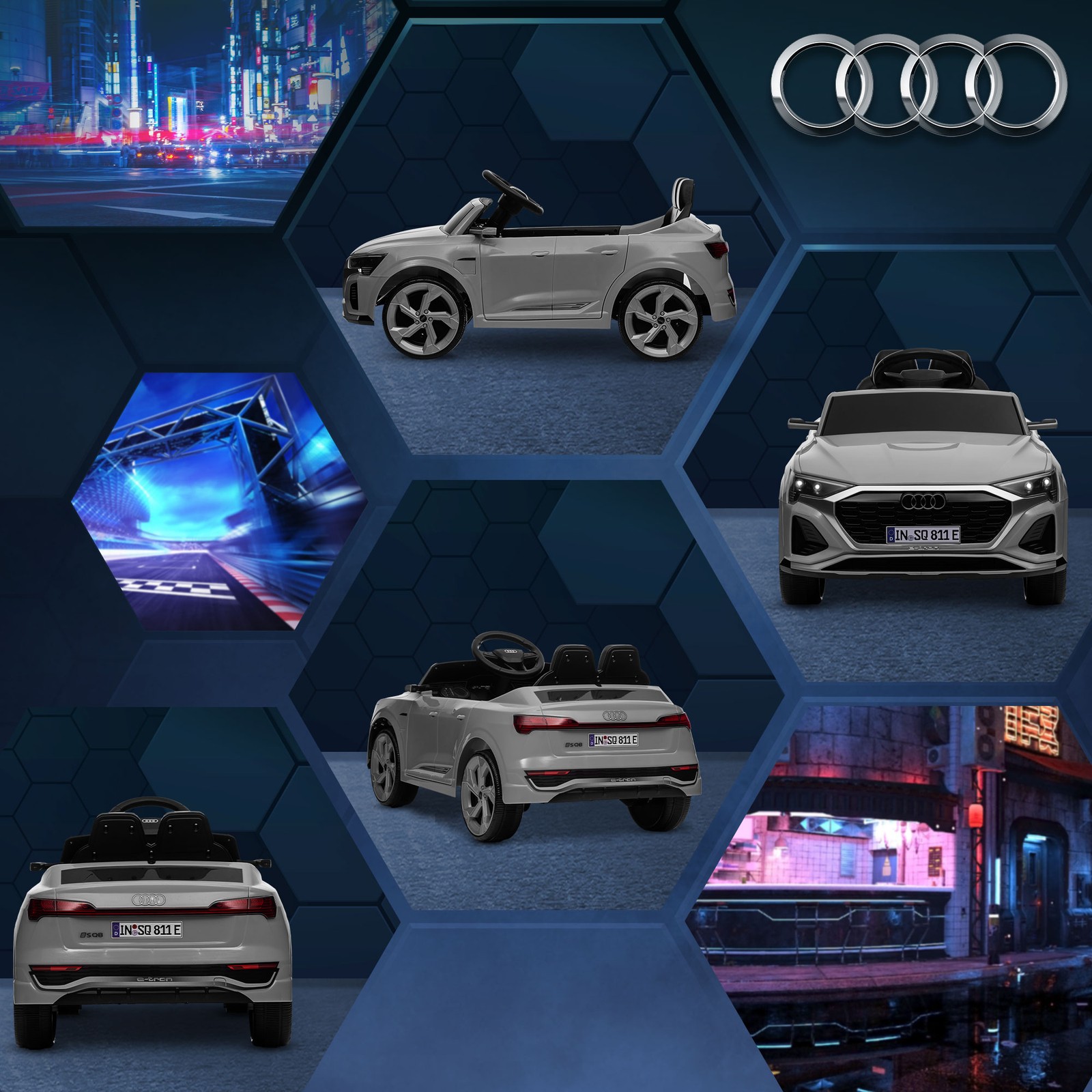Audi Q8 e-tron Sportback Licensed 12V Kids Ride on Car, Gray