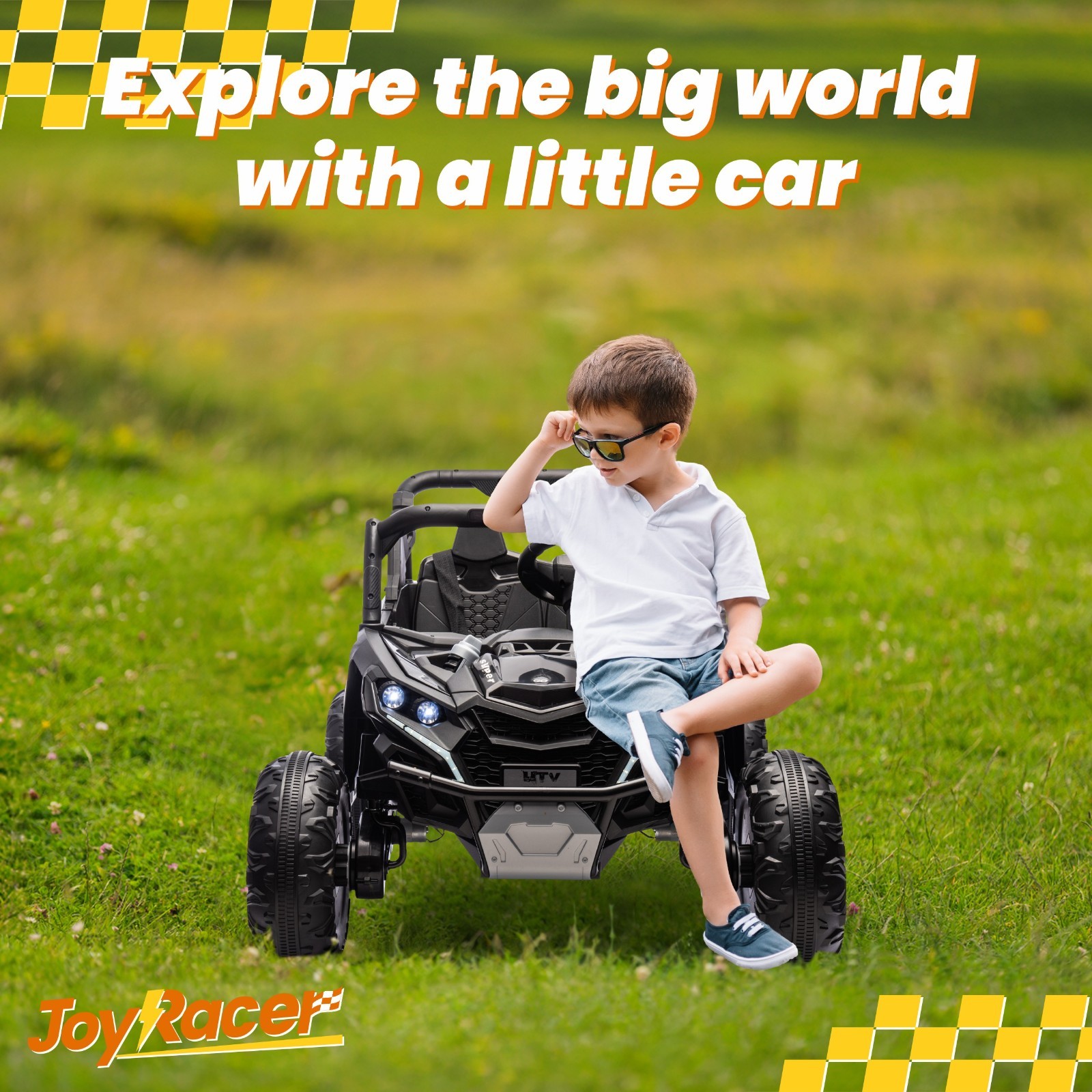 24V 2-Seat Kids UTV Parent Remote Slow Start Suspension Bluetooth USB LED Black
