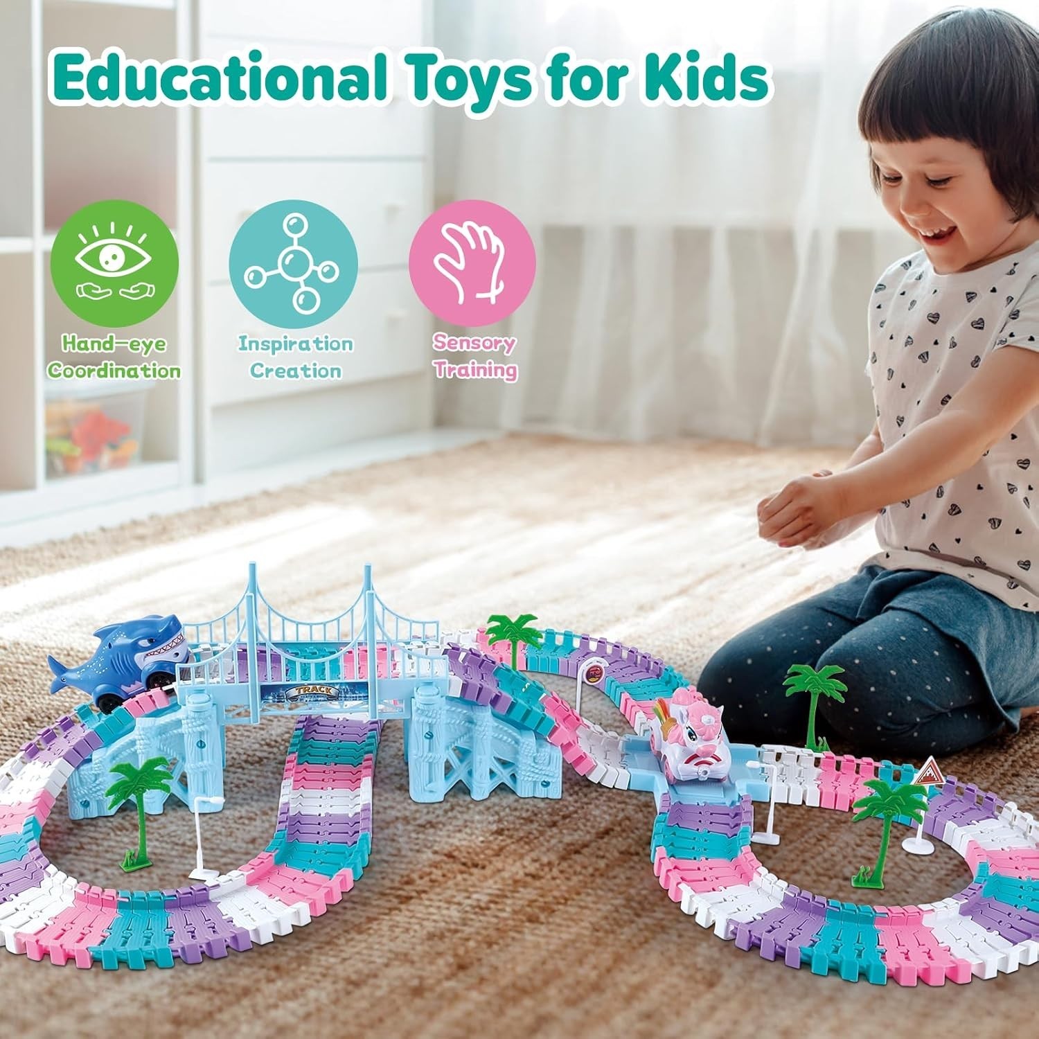 Car Toys for Kid 4-6, 194 PCS Race Car Track for Kids Ages 4-8, Monster Truck…