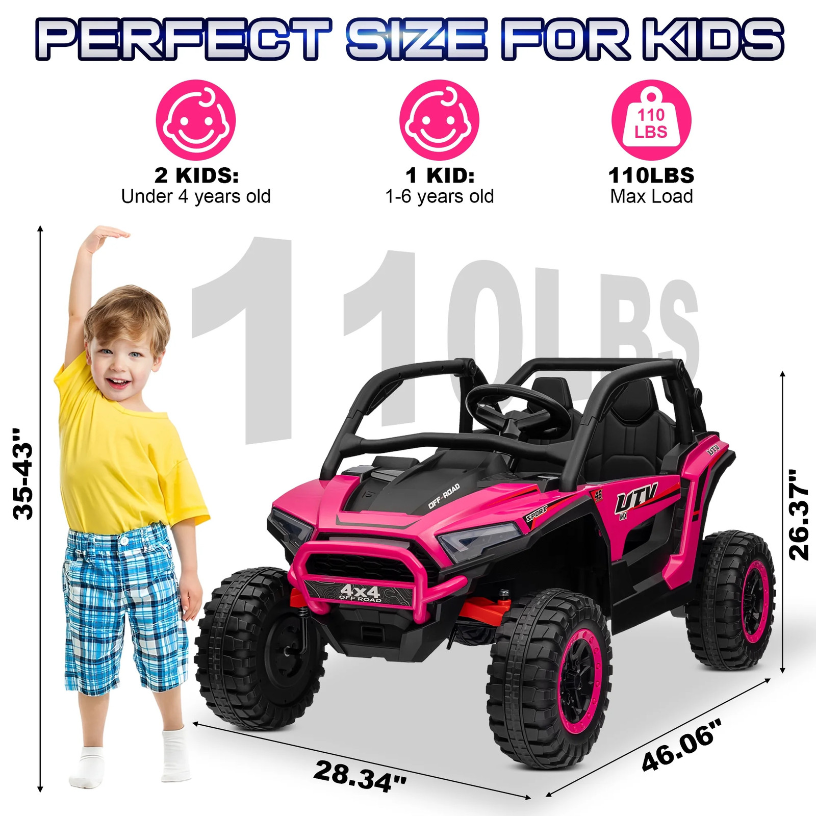 4WD 24V Ride on Toys for Kids with Remote Control, 2 Seater Electric Vehicle wi
