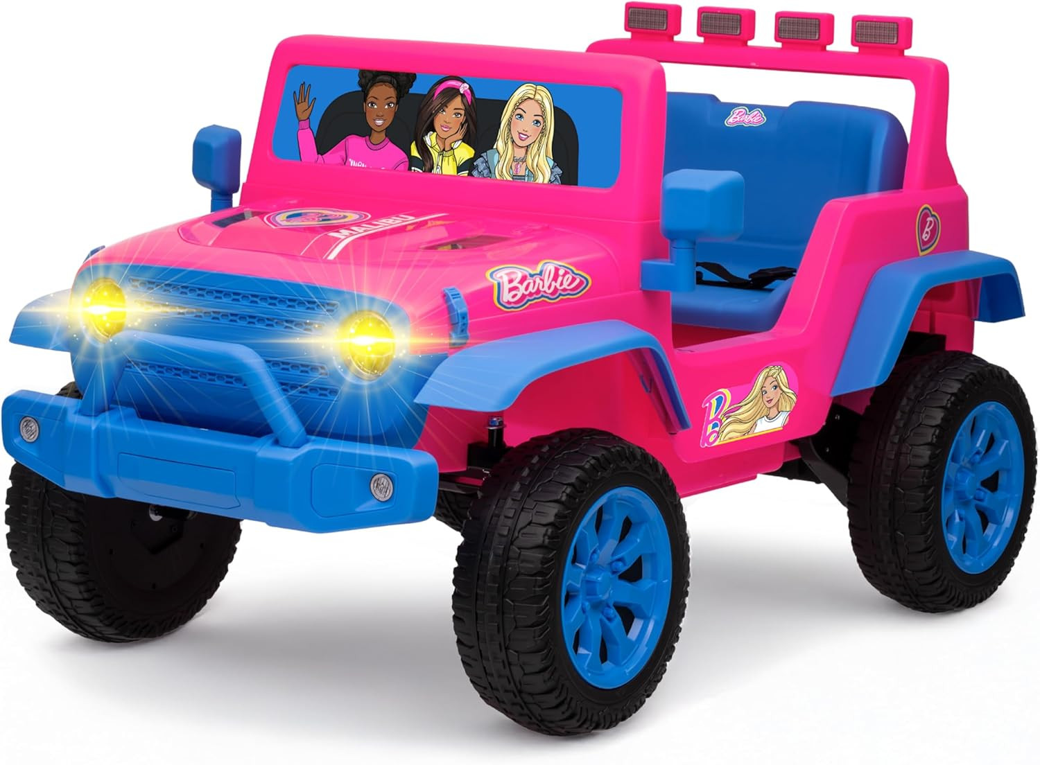 Barbie – 12V Kids Ride-On Jeep with Rechargeable Battery, LED Headlights, Press-