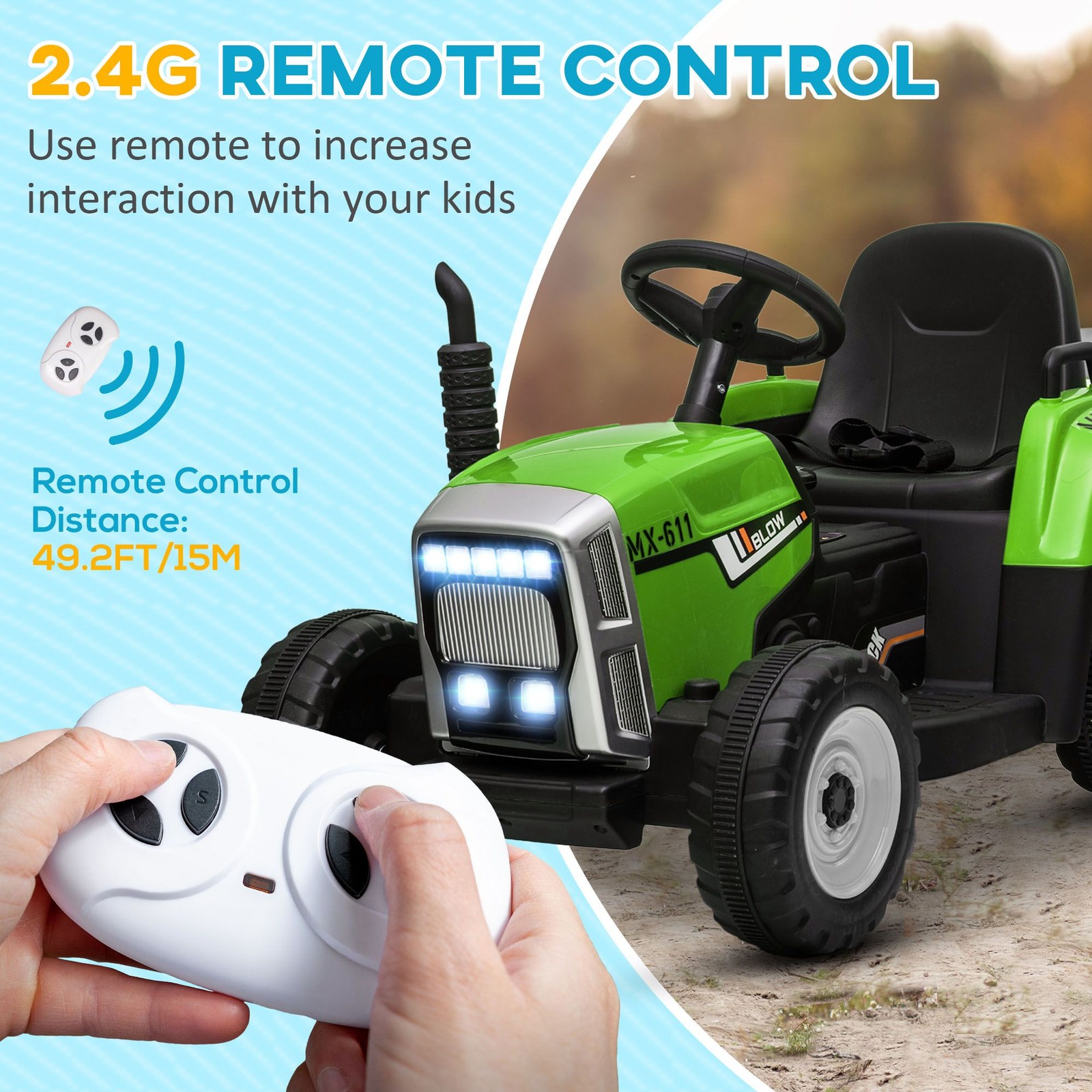 Realistic 12V Electric Ride-On Tractor with Functional Trailer, Ages 3+