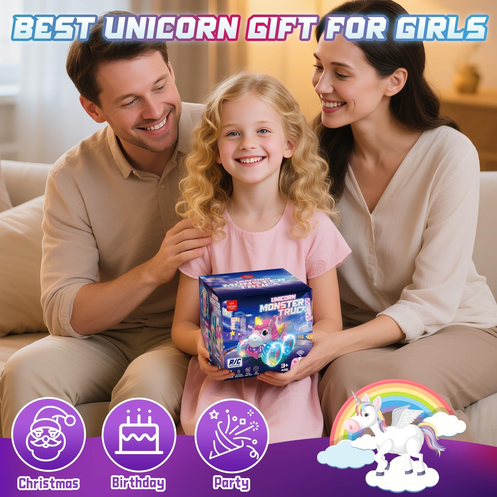 Lehoo Castle Remote Control Car for Girls 360° Rotating, Unicorn Monster Tr