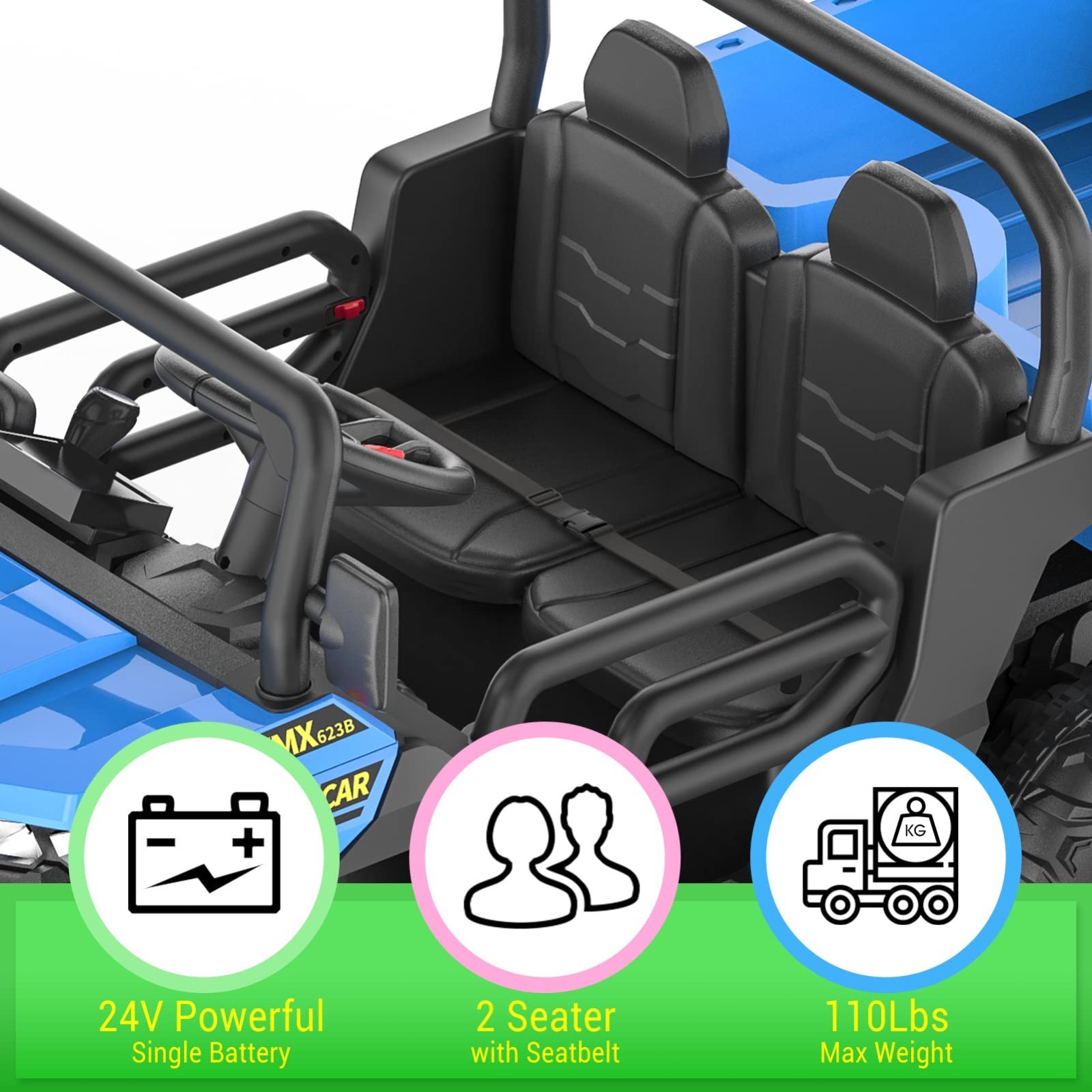 2 Seater 24V Ride On Dump Truck UTV Car with Electric Dump Bed w/ Remote Control