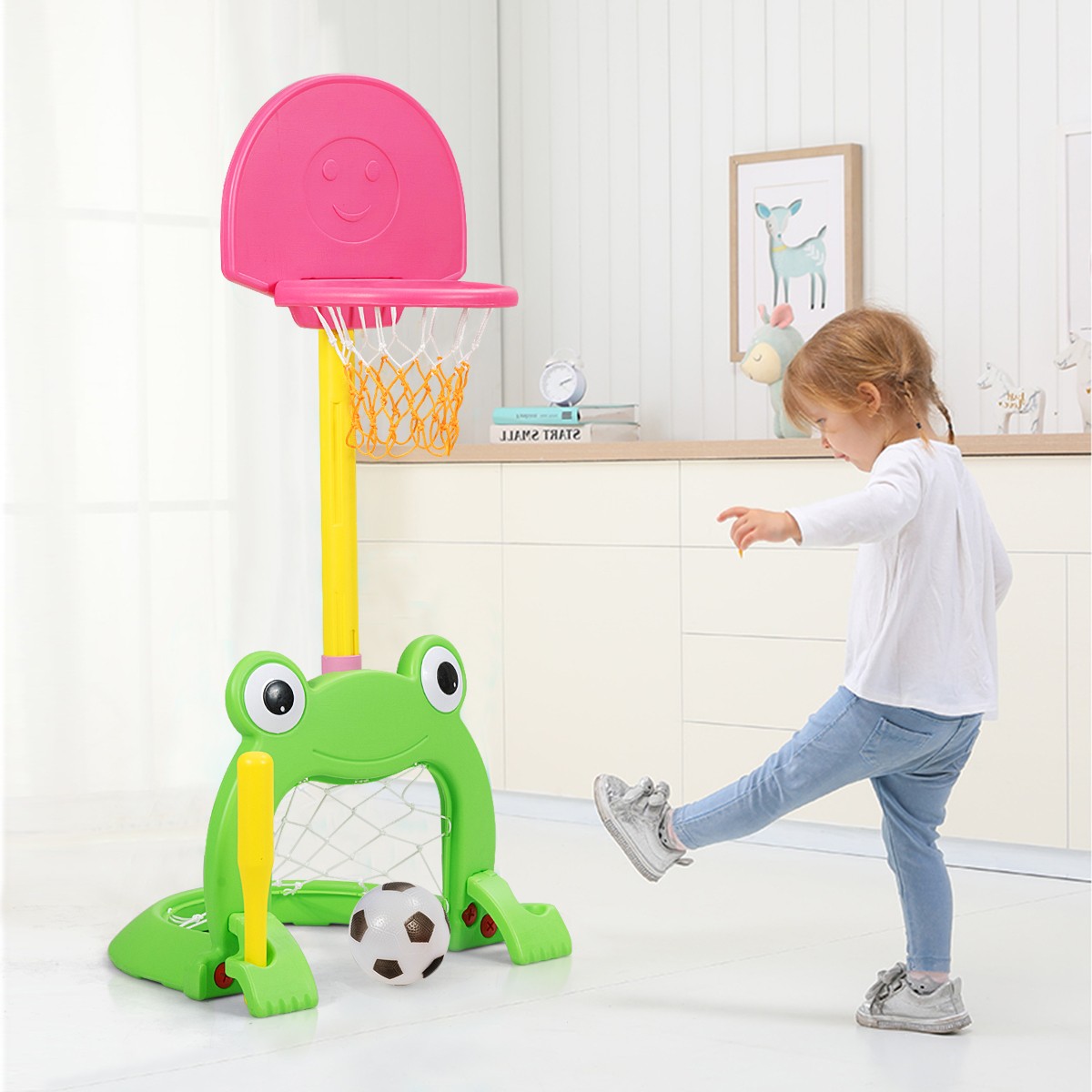 3-in-1 Kids Basketball Hoop Set Stand Adjustable Sports Activity Center w/ Balls
